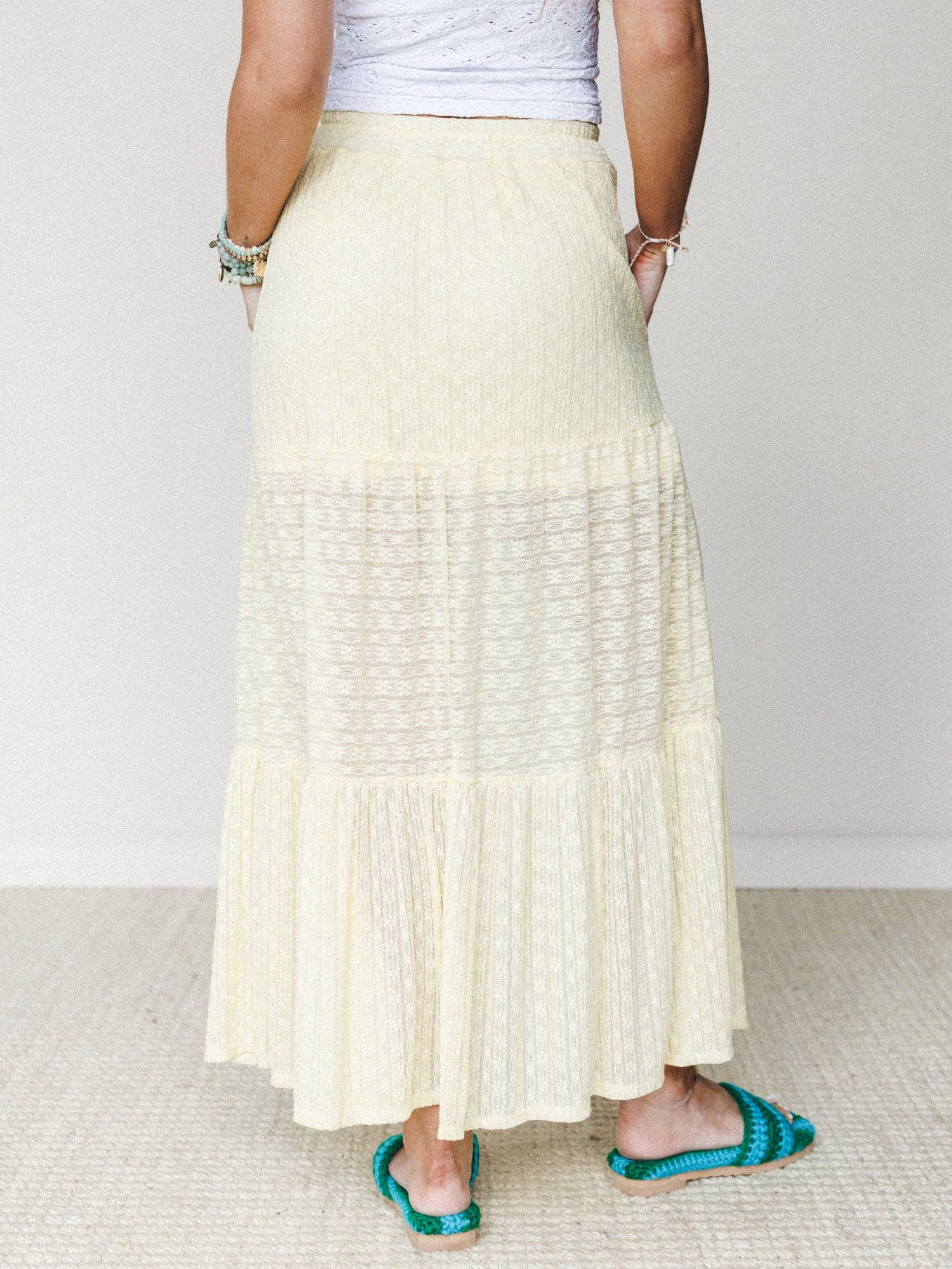 Three Bird Nest Golden Drift Tiered Maxi Skirt - Yellow