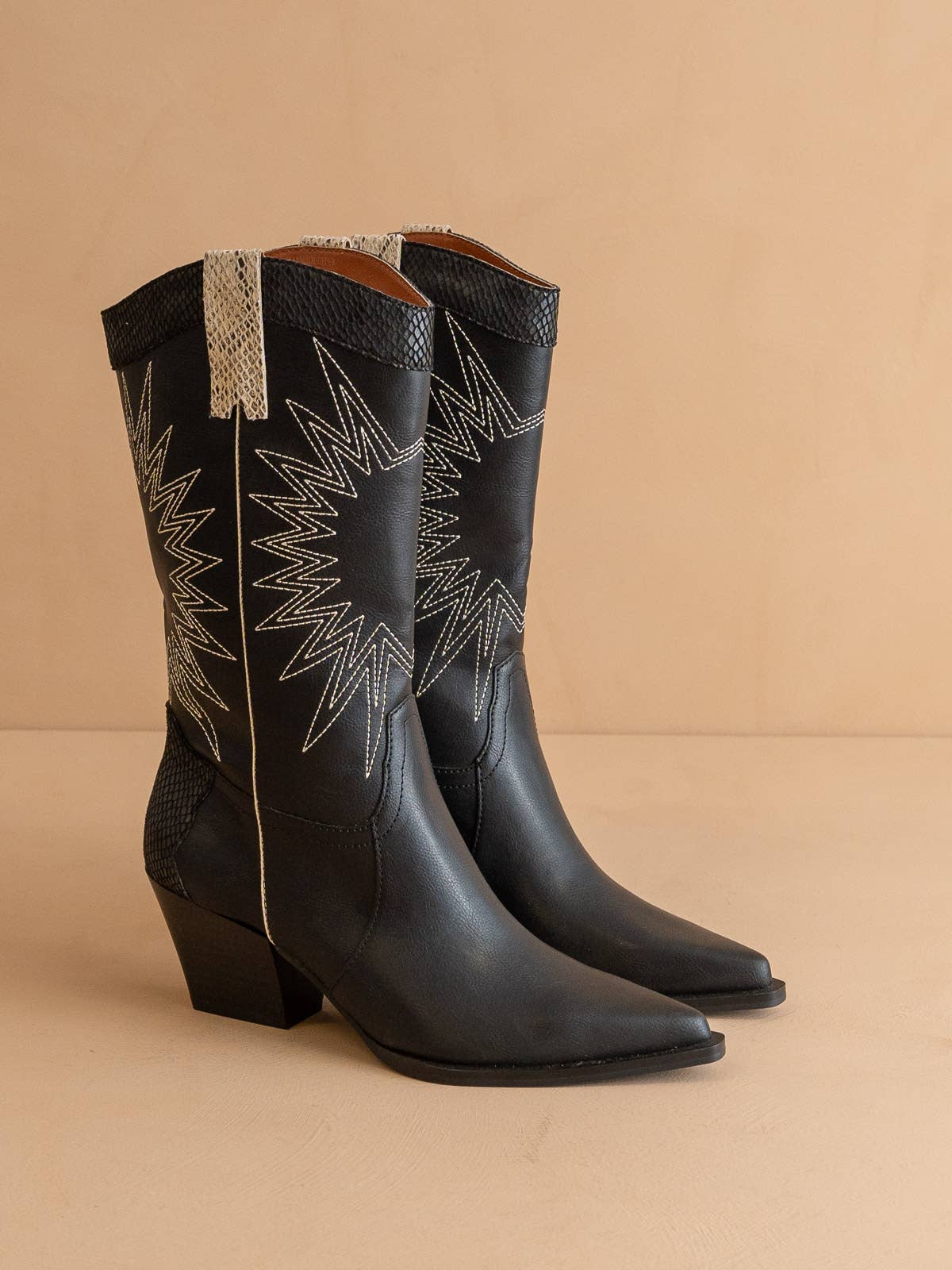 OASIS SOCIETY THE HALLE BLACK | PANELED COWBOY WESTERN BOOT SNAKE PRINT