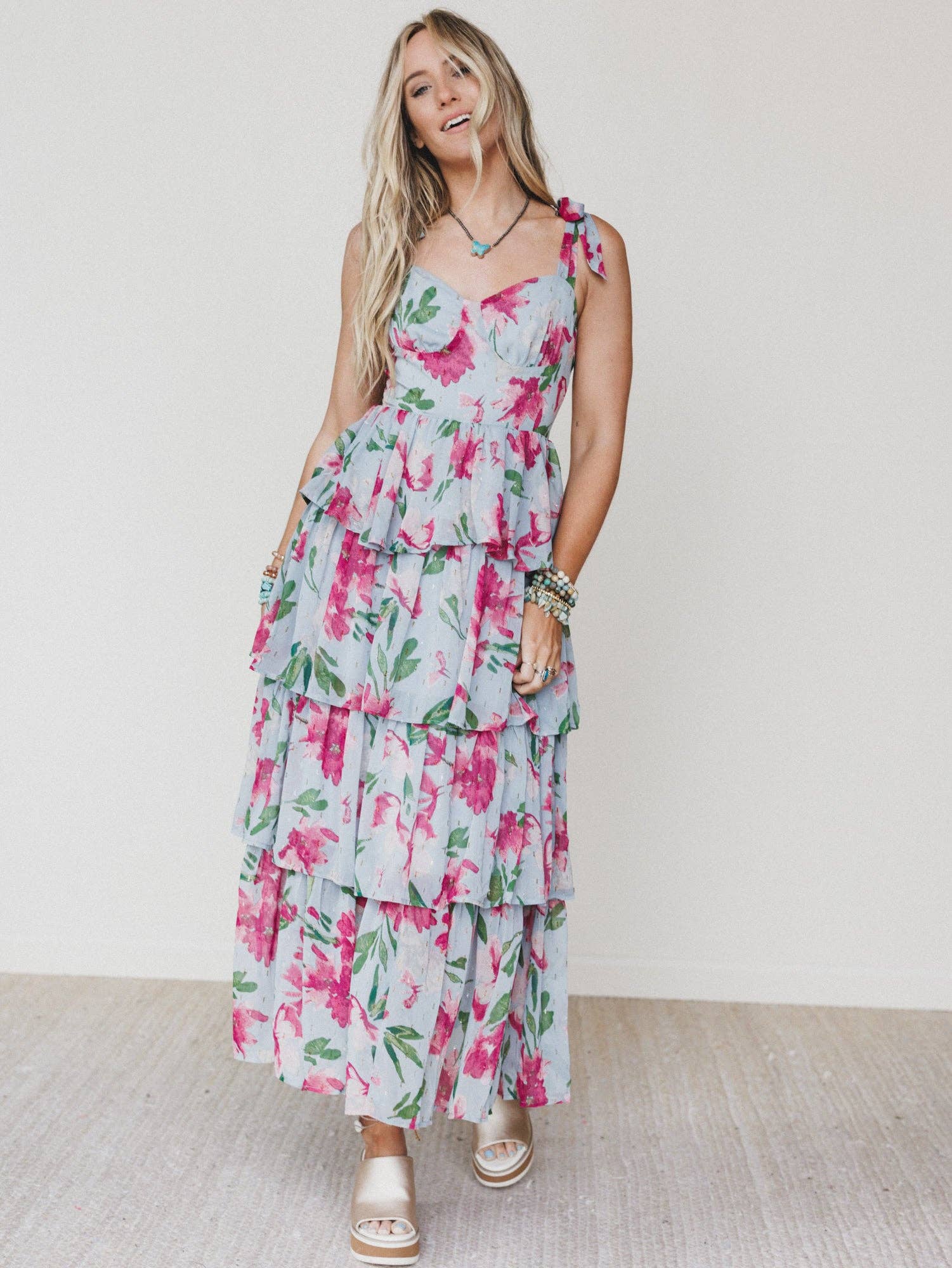 Three Bird Nest Lila Bloom Maxi Dress - Dusty Blue