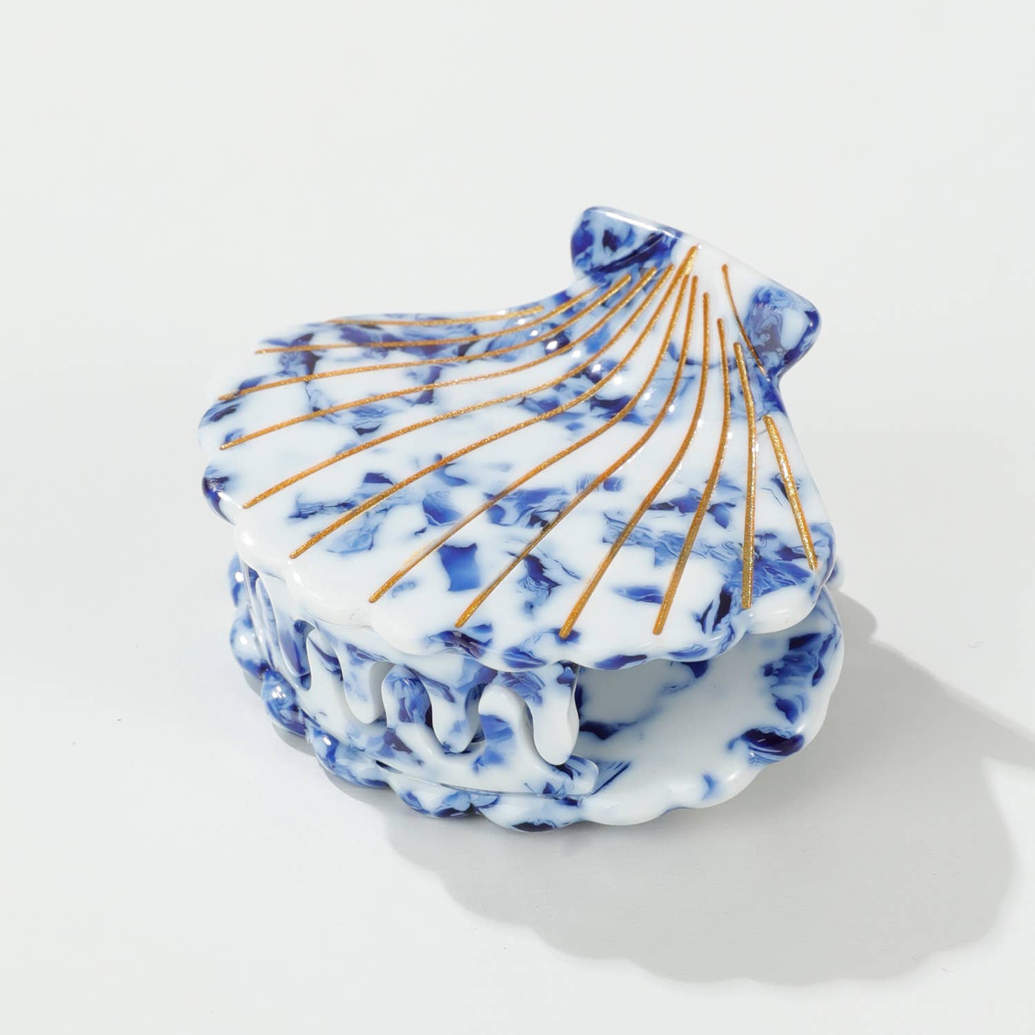 Adorro Coastal Blue Seashell | Gold Painted Seashell Claw Clip