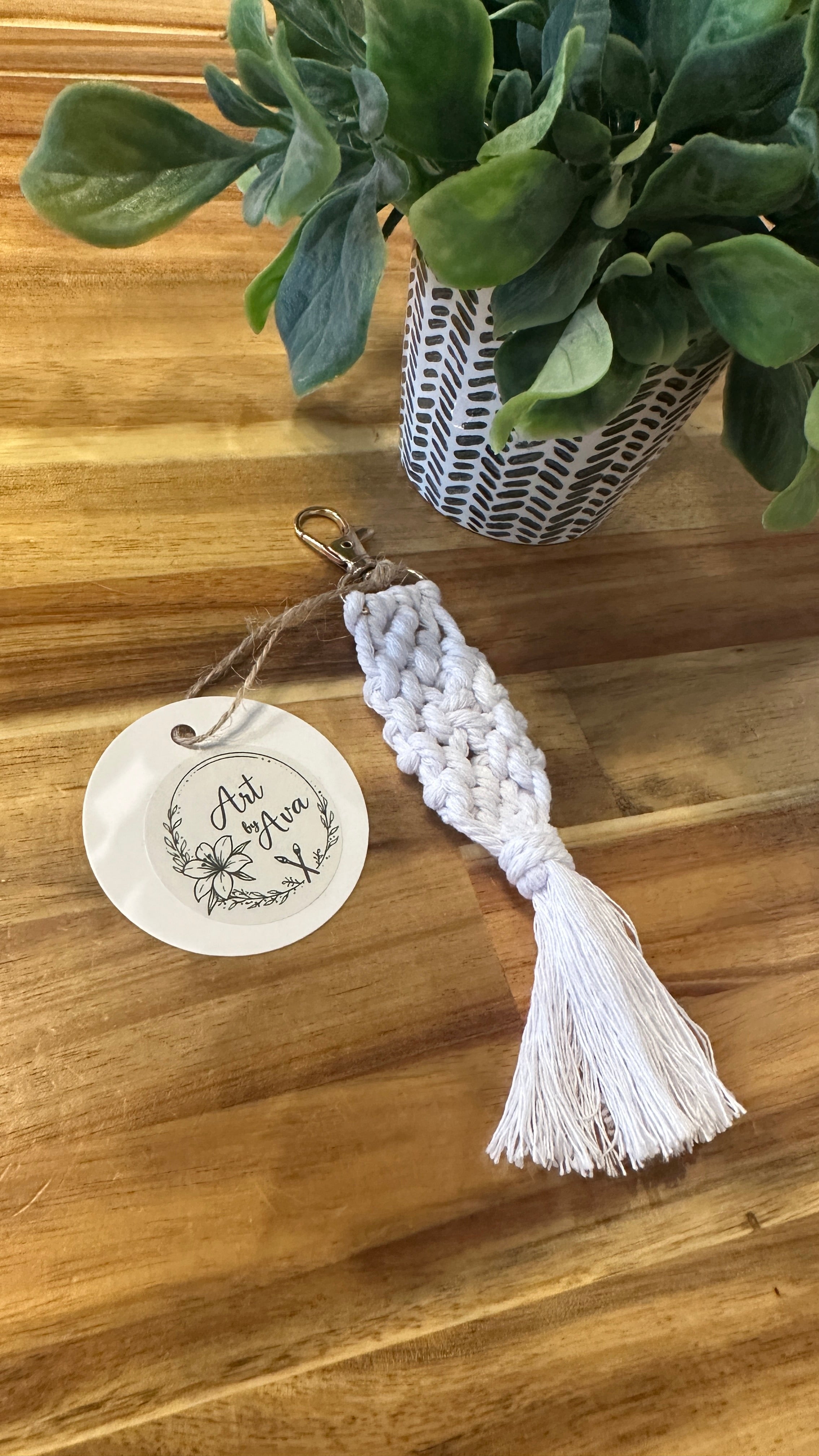 Art by Ava Macrame Keychain White