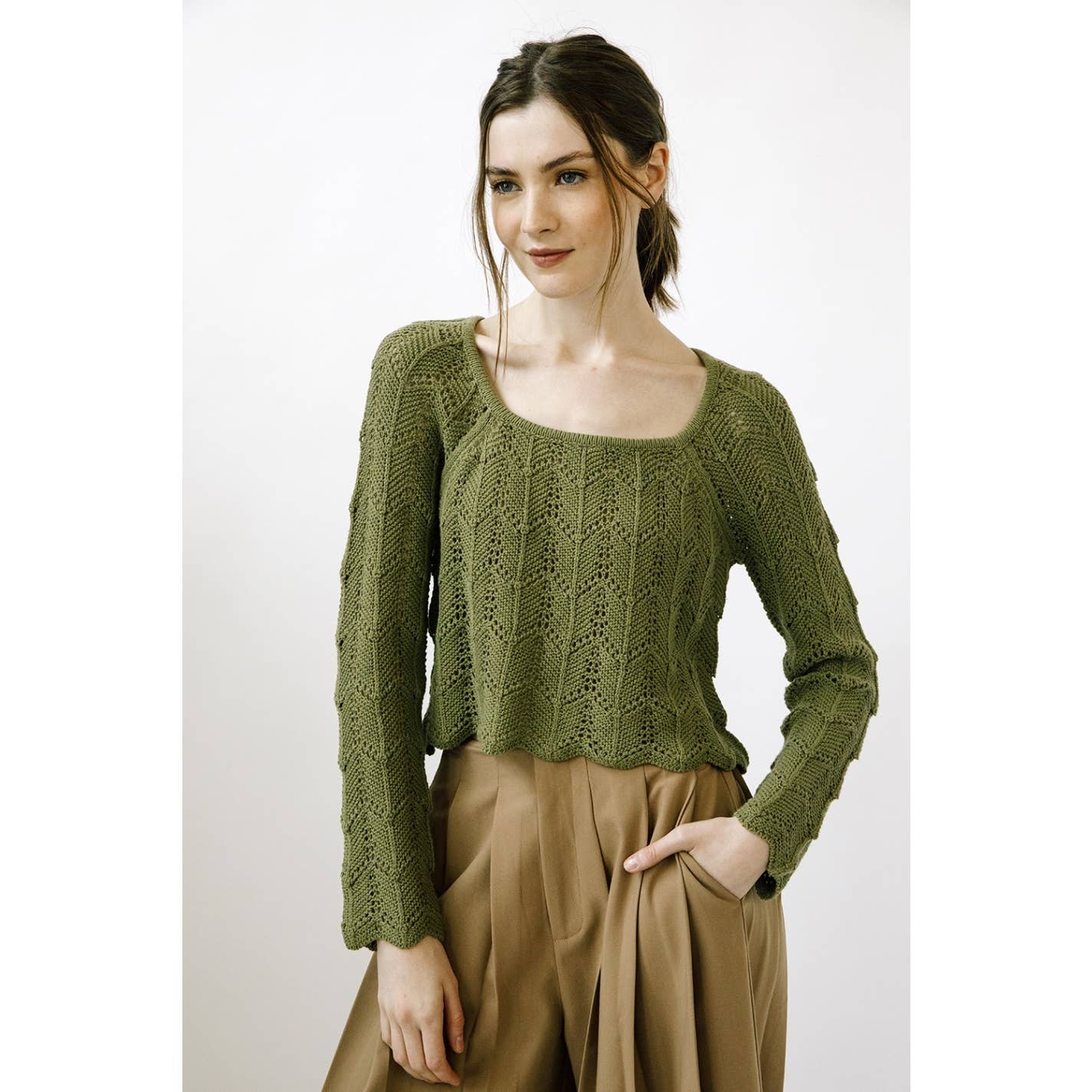 STORIA EVERGREEN CROCHET KNIT TOP