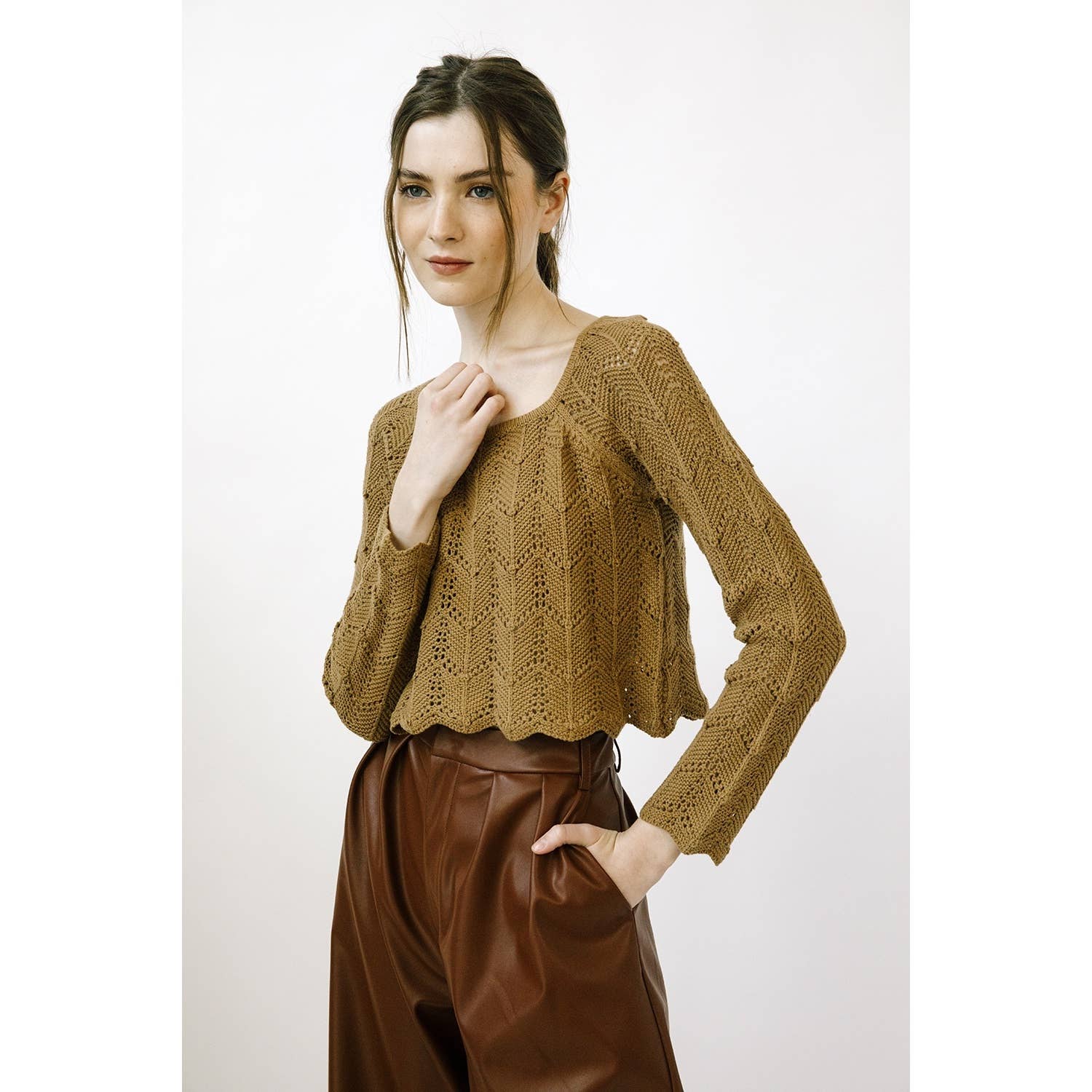 STORIA EVERGREEN CROCHET KNIT TOP