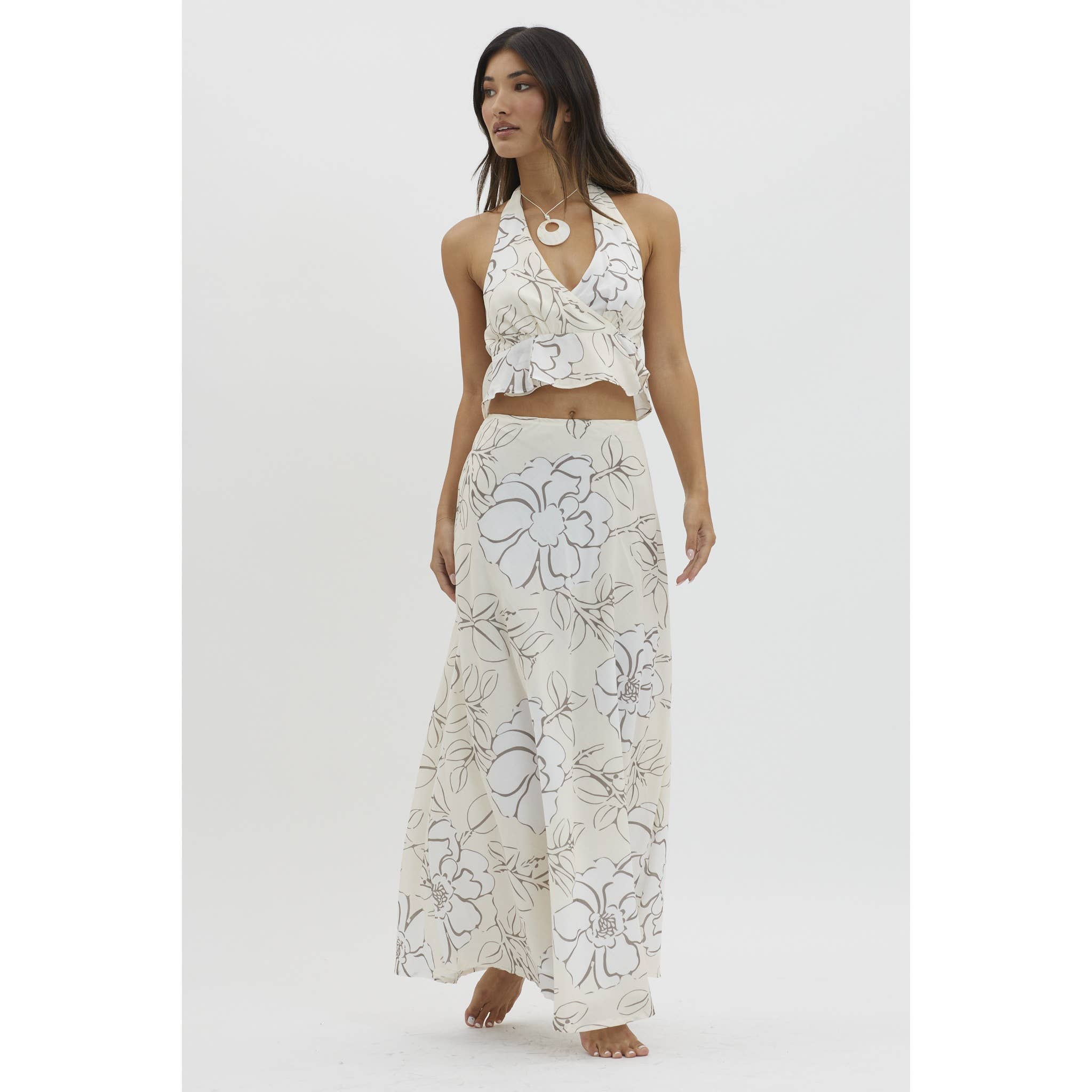 One and Only Collective LUAU MAXI SKIRT CREAM