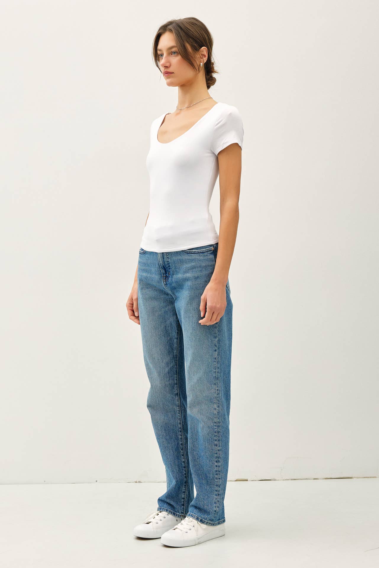 Be Cool BASIC DOUBLE LINED SCOOP NECK CAP SLEEVE TOP