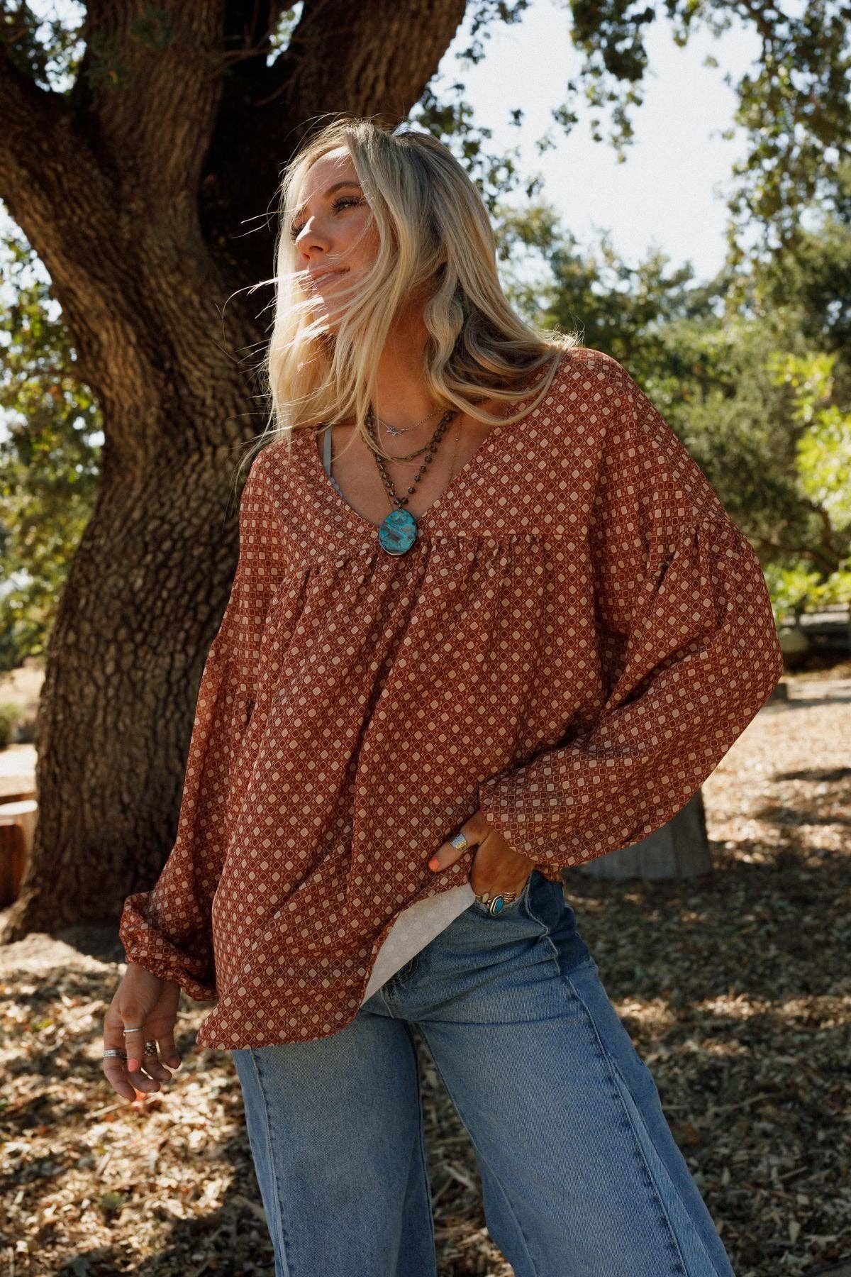 Three Bird Nest Kendrix Printed Top - Ginger