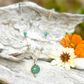 Jo Bird Jewelry Flower Pendant Necklace Teal Travertine