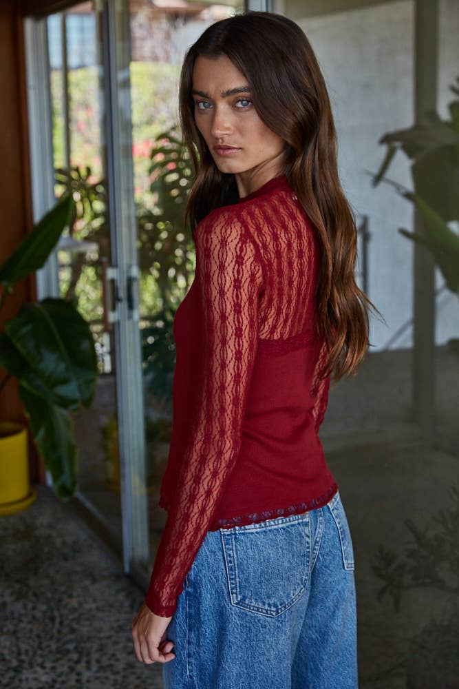 By Together Going Out Lace Long Sleeve Ruby Red S