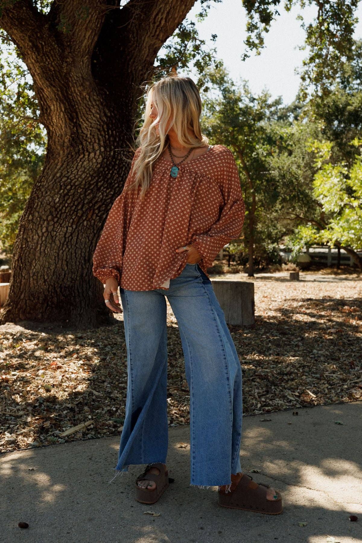 Three Bird Nest Kendrix Printed Top - Ginger