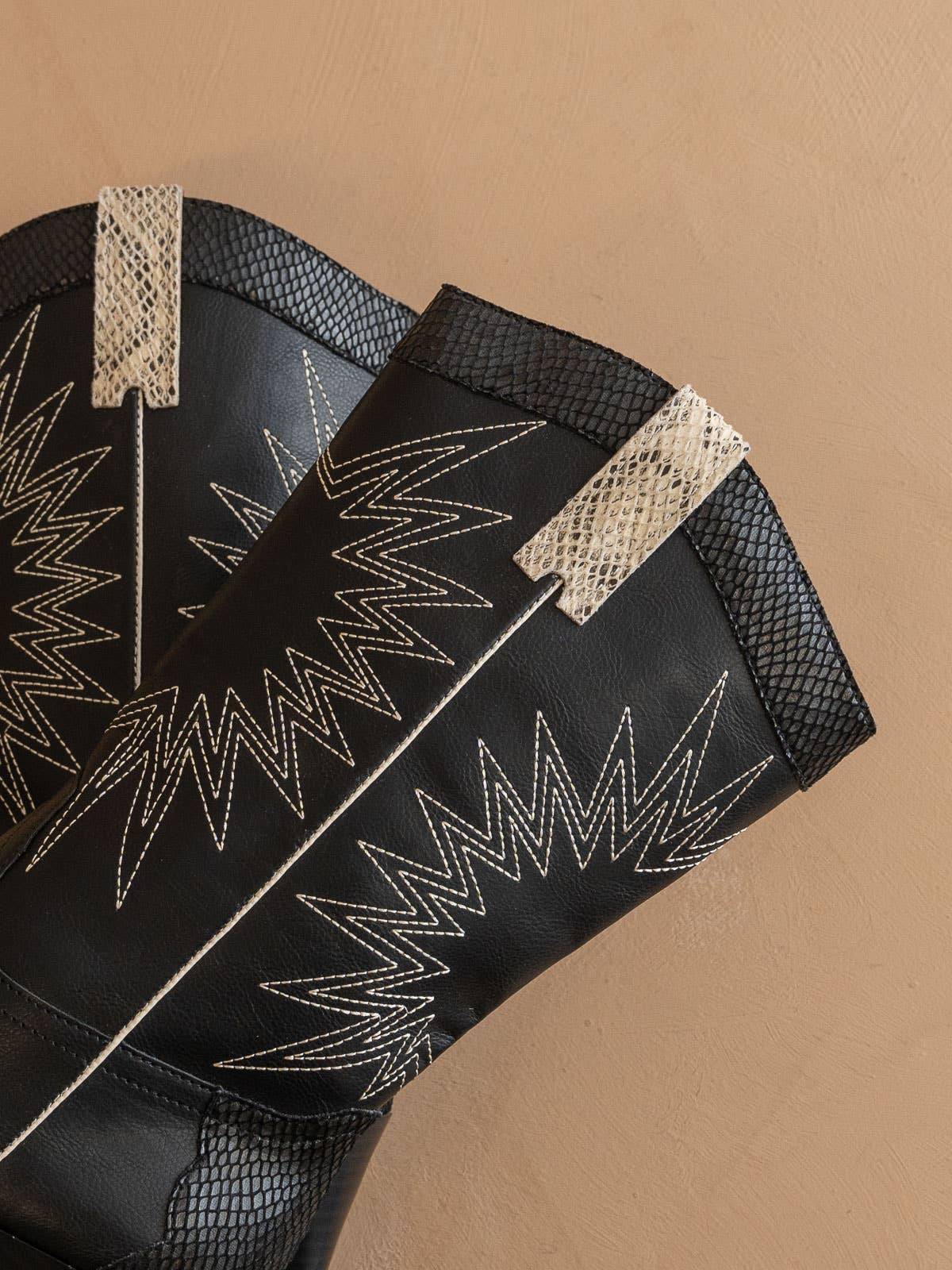 OASIS SOCIETY THE HALLE BLACK | PANELED COWBOY WESTERN BOOT SNAKE PRINT