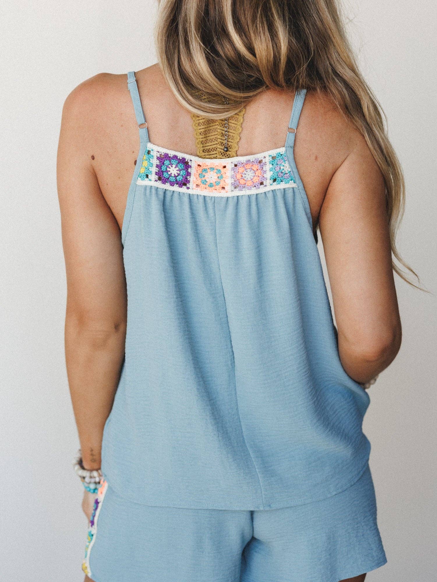 Three Bird Nest Carefree Days Crochet Detail Tank Top