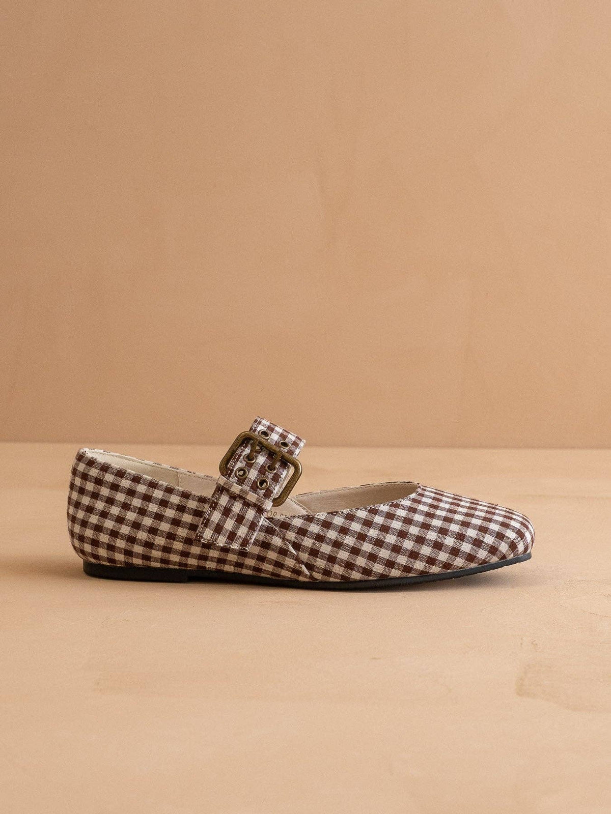OASIS SOCIETY The Soho | Coffee Gingham Ballet Fall Flat Studded Buckle COFFEE GINGHAM