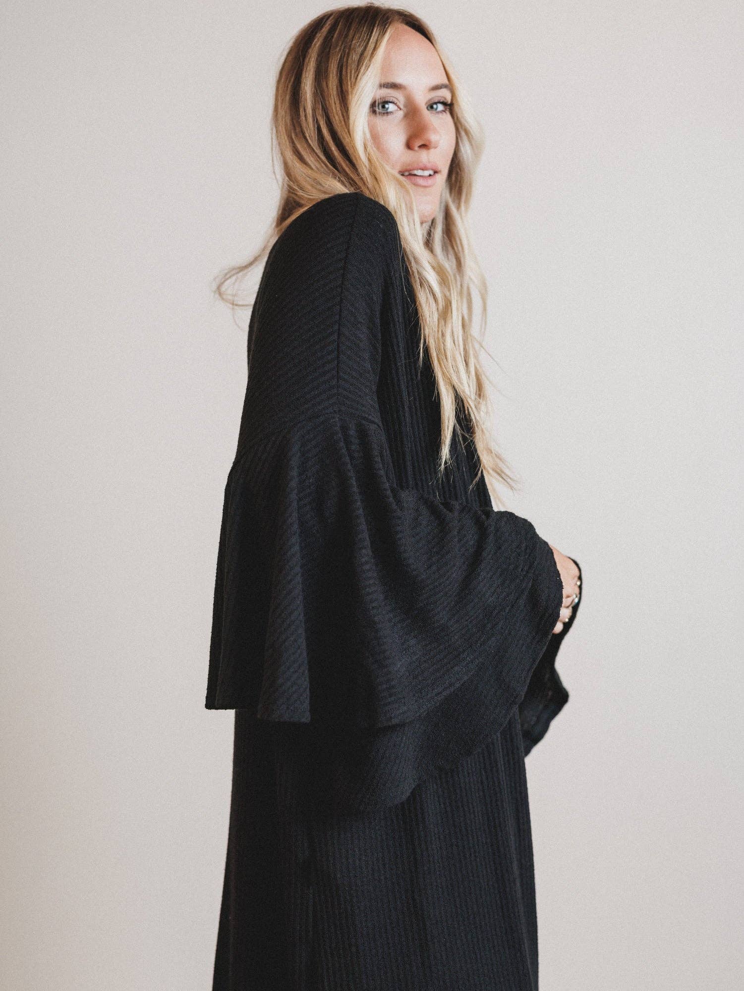 Three Bird Nest Radiant Ruffles Duster Cardigan - Black