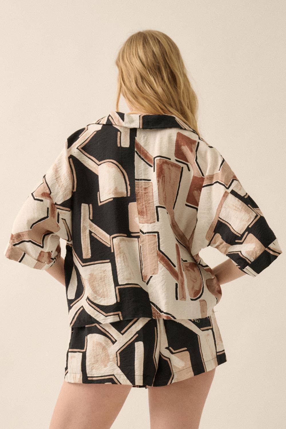 Promesa USA Abstract-Print Colorblock 3/4-Sleeve Shirt