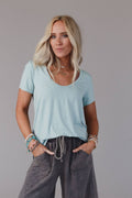 Three Bird Nest Scoop Neck Bralette Tee - Washed Seafoam