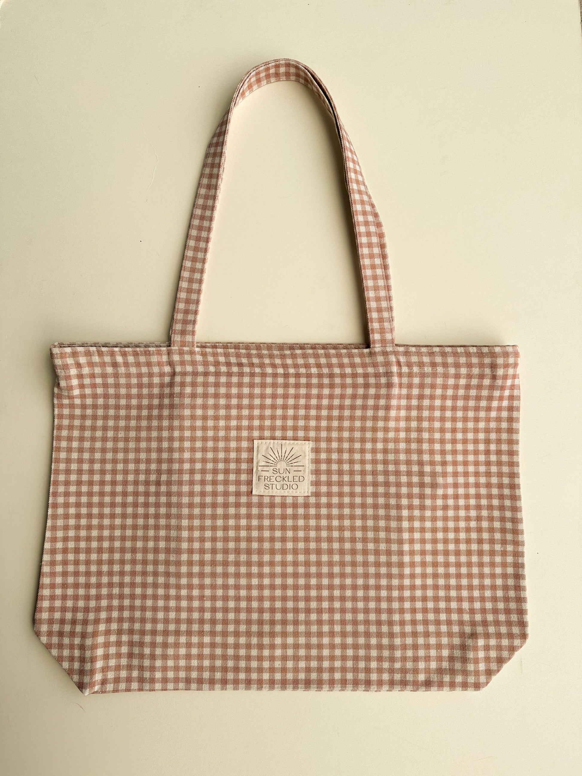 Sun Freckled Studio Chai Gingham Tote Bag