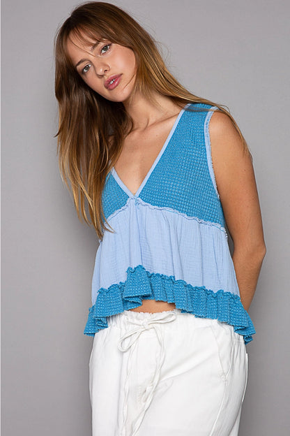 Pol Clothing SLEEVELESS CROPPED BABYDOLL TOP