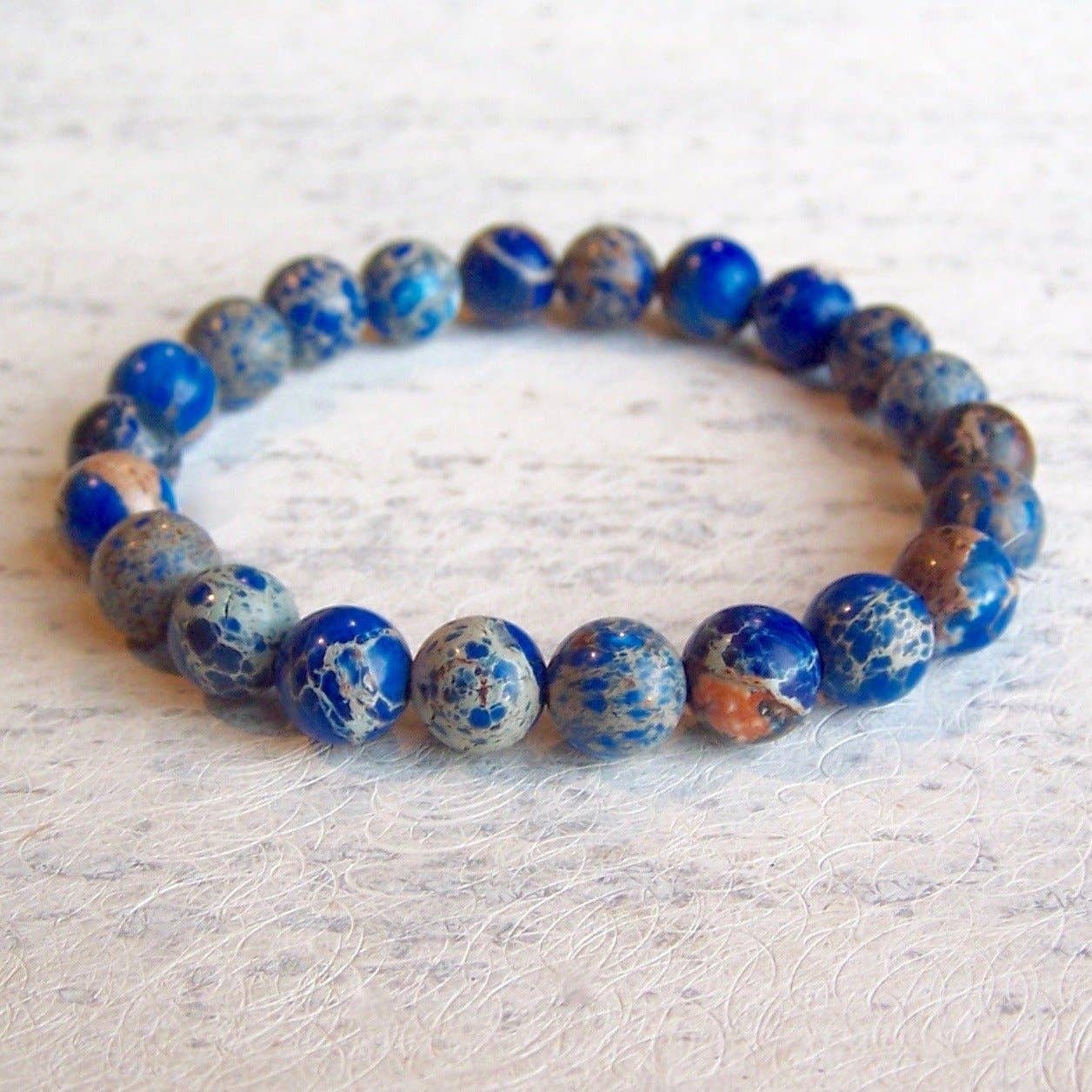 Jo Bird Jewelry Gemstone Elastic Bracelet - Sea Blues Blue Sea Sediment Jasper