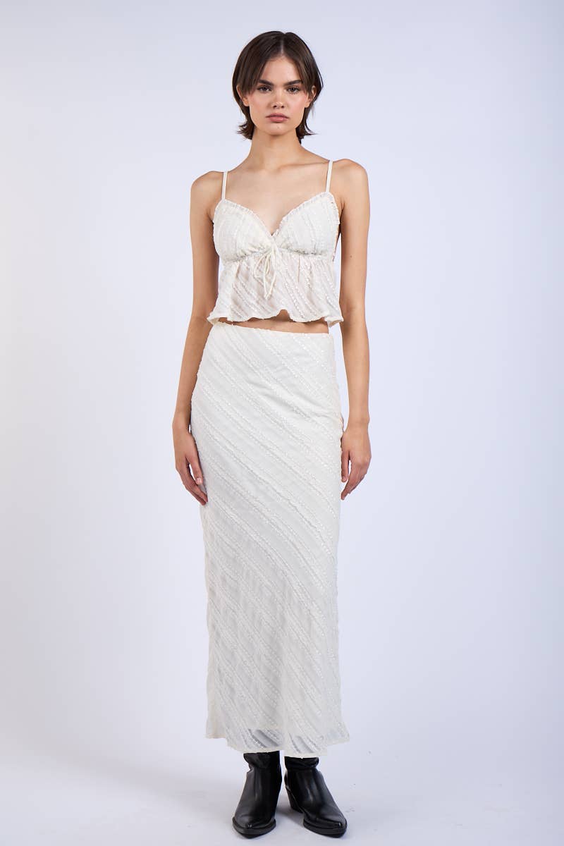 Sky to Moon DIAGONAL RUFFLE HIGH-WAIST LAYERED LONG MIDI SKIRT