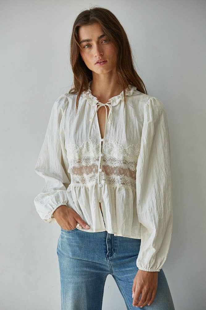 By Together Love Notes Blouse M Off White