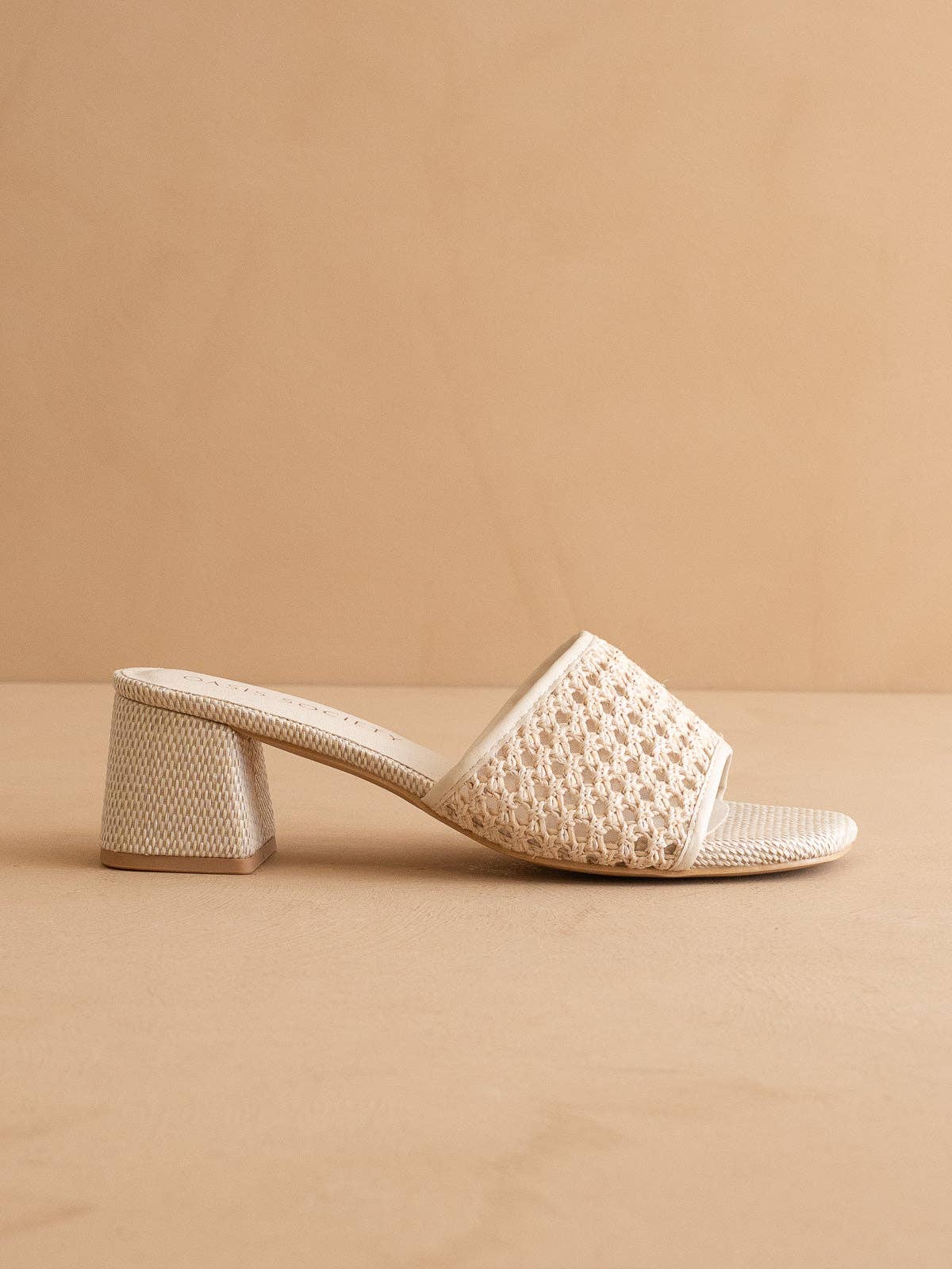 OASIS SOCIETY The Sharon | Ivory Textured Raffia Block Heel Slide Sandal IVORY