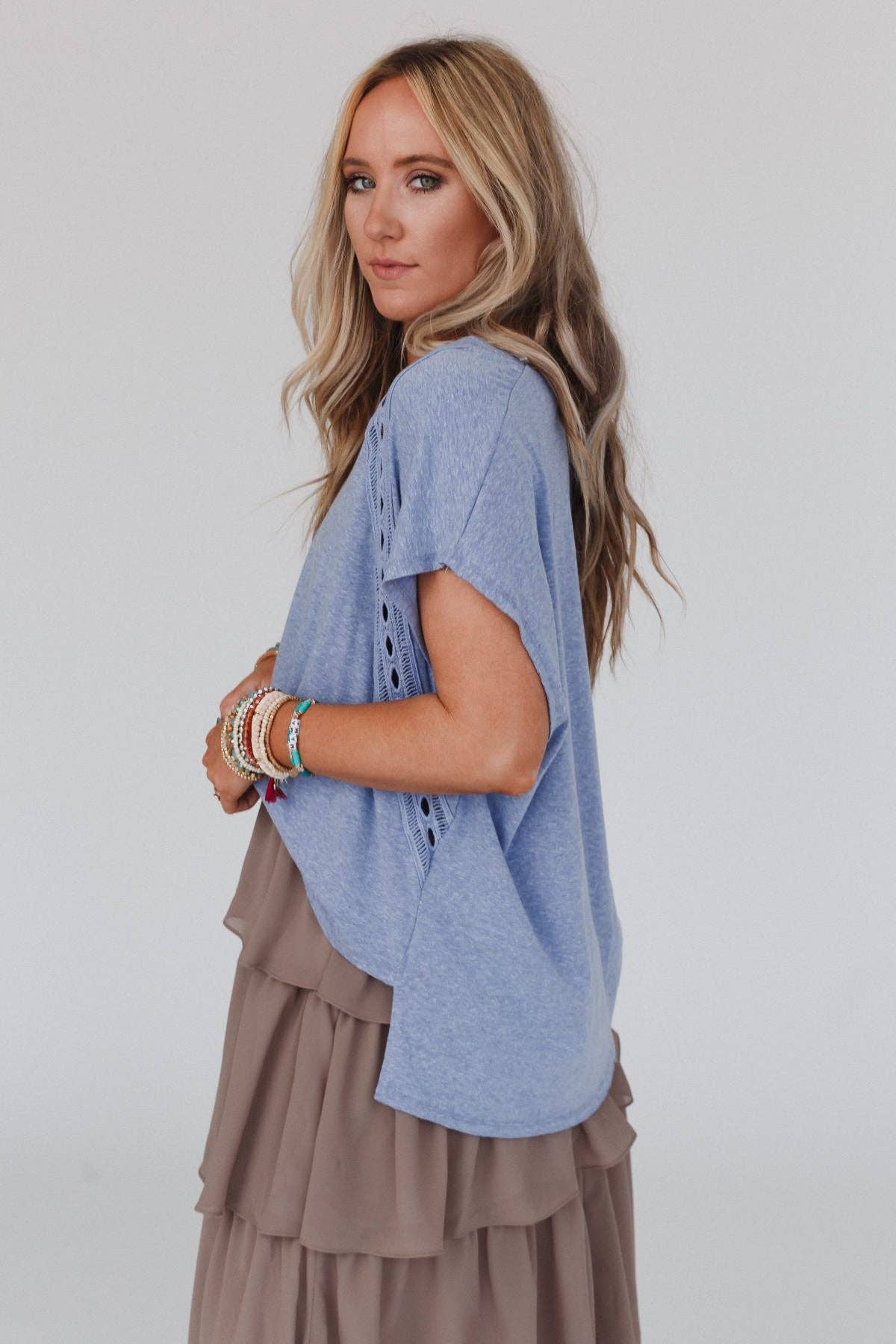 Three Bird Nest Camden Lace V Neck Top - Denim