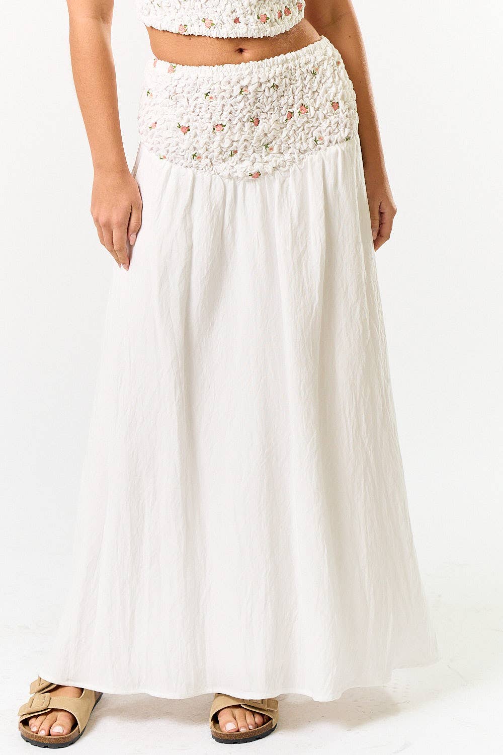 Blue Blush DAMAGED: SMOCKED WAISTBAND MAXI SKIRT