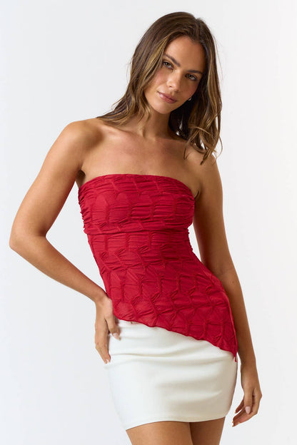 TEXTURED ASYMMETRICAL TUBE TOP