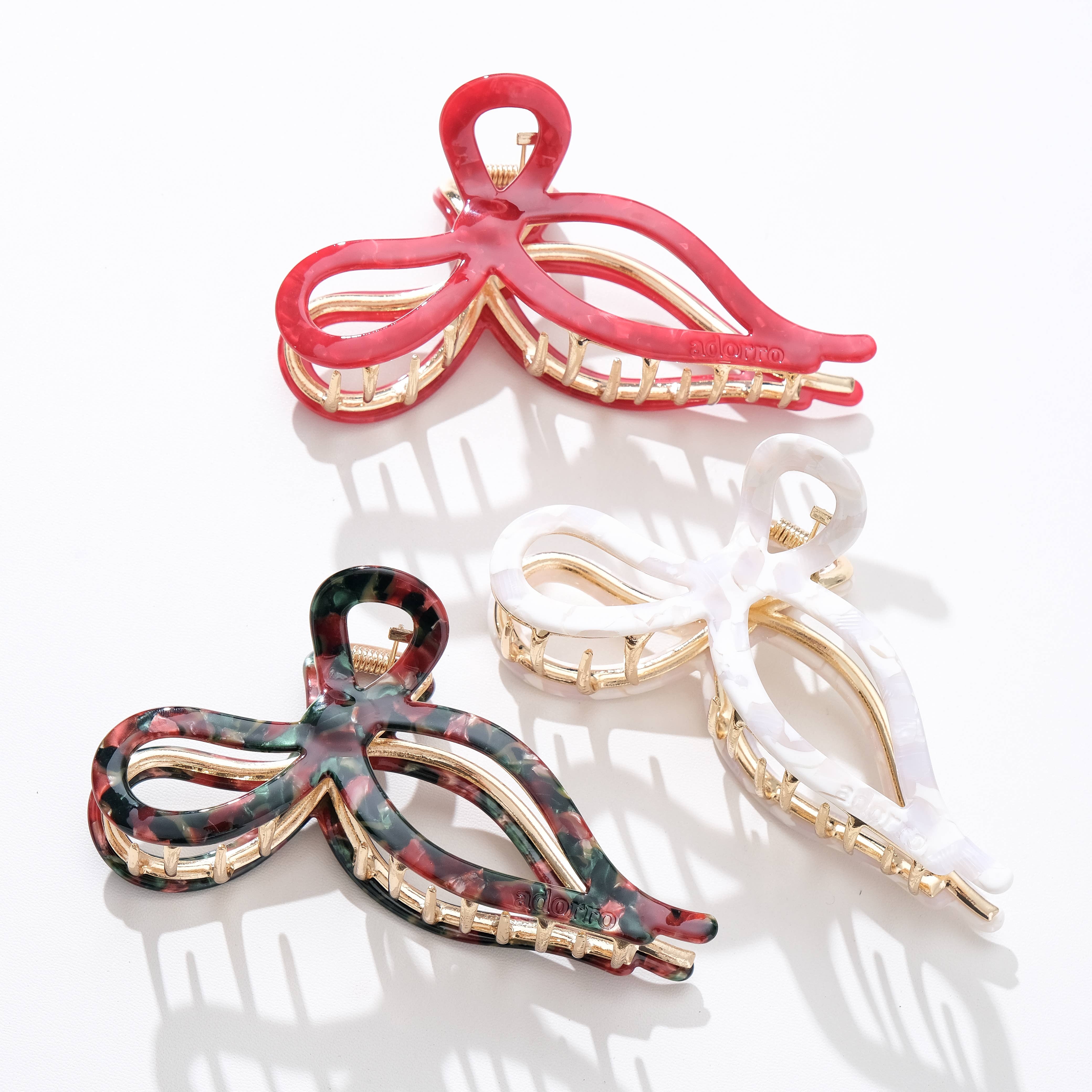 Adorro Sabrina Vintage Holiday | Large Ribbon Metal Bow Claw Clip