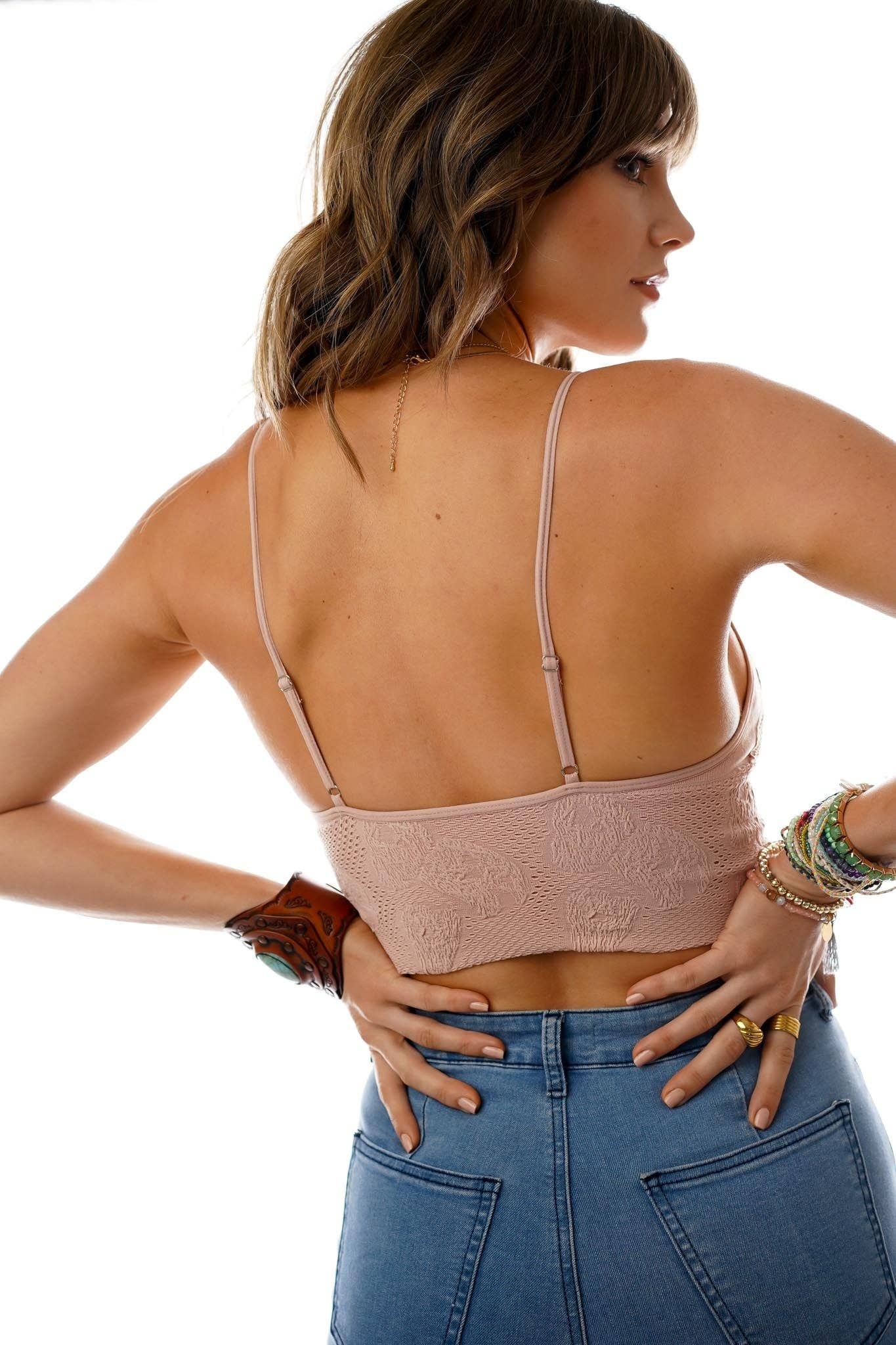 Three Bird Nest Floral Textured Padded Bralette - Pink