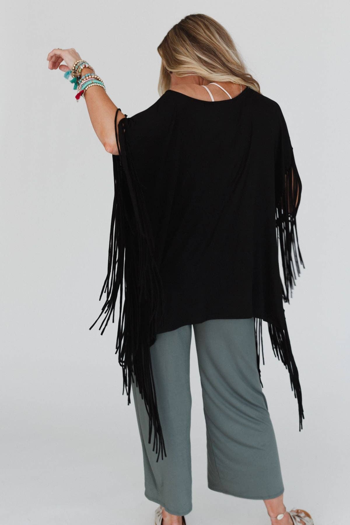 Three Bird Nest SHOWSTOPPER FRINGE TOP - BLACK