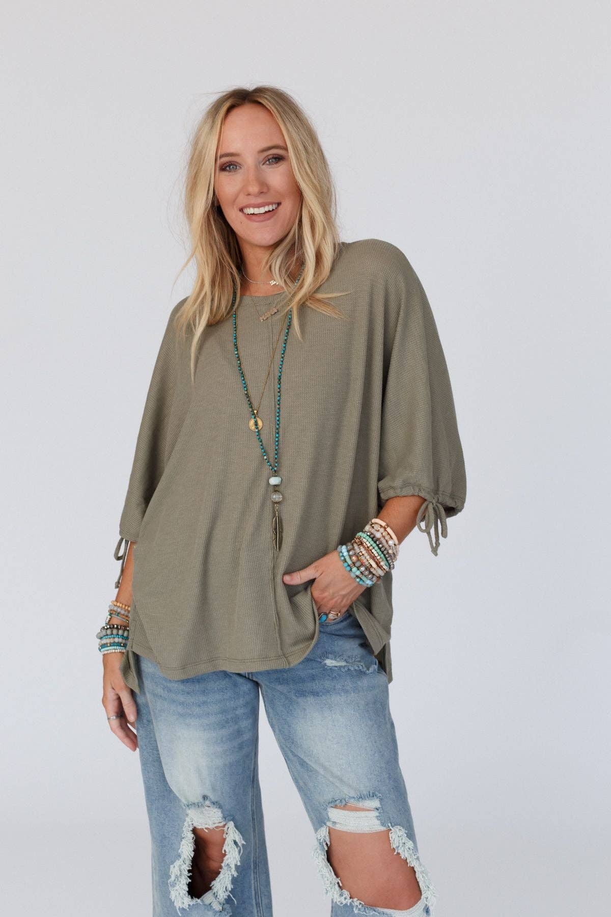 Three Bird Nest LITTLE LARK PUFF SLEEVE TEE - OLIVE