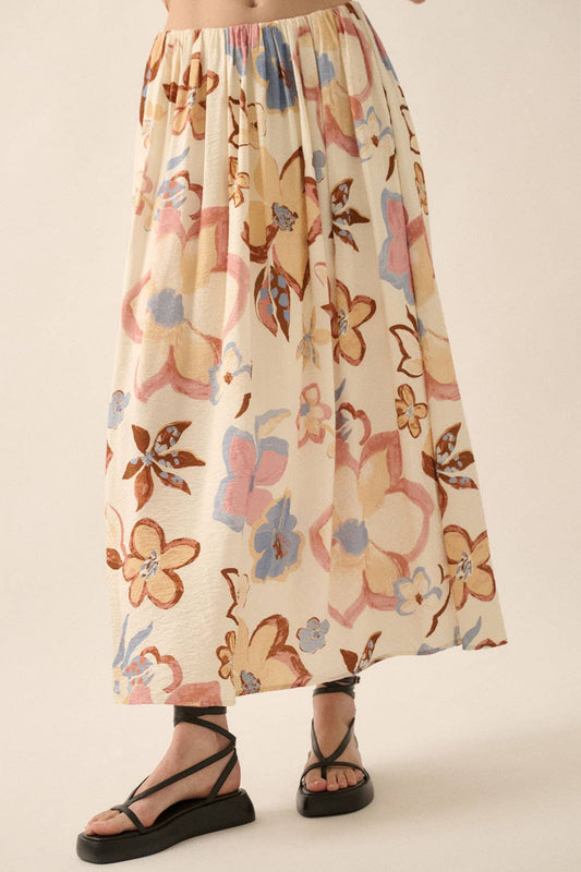 Promesa USA Textured Floral-Print A-Line Maxi Skirt Cream