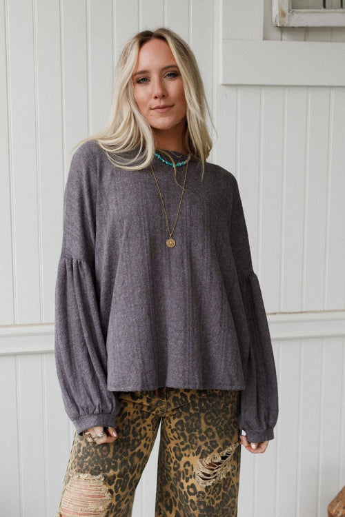 Three Bird Nest Sweet Heart Balloon Sleeve Knit Sweater - Black
