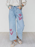 Three Bird Nest Soft Petal Denim Pants Denim