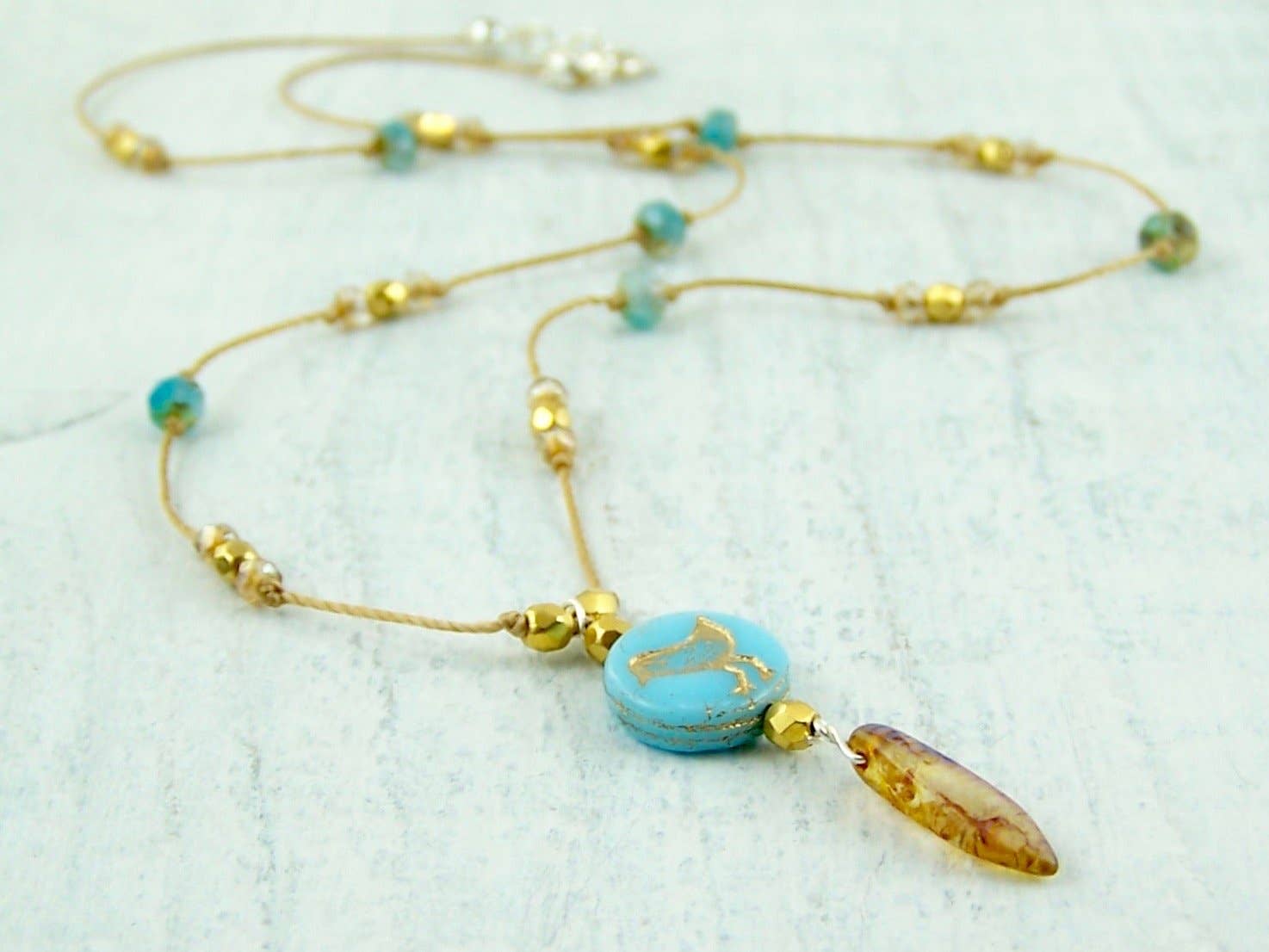 Jo Bird Jewelry Bird Necklace Denim Blue Gold