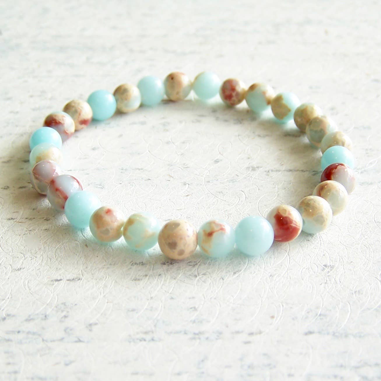 Jo Bird Jewelry Gemstone Elastic Bracelet - Caribbean 6mm Light Imperial Jasper