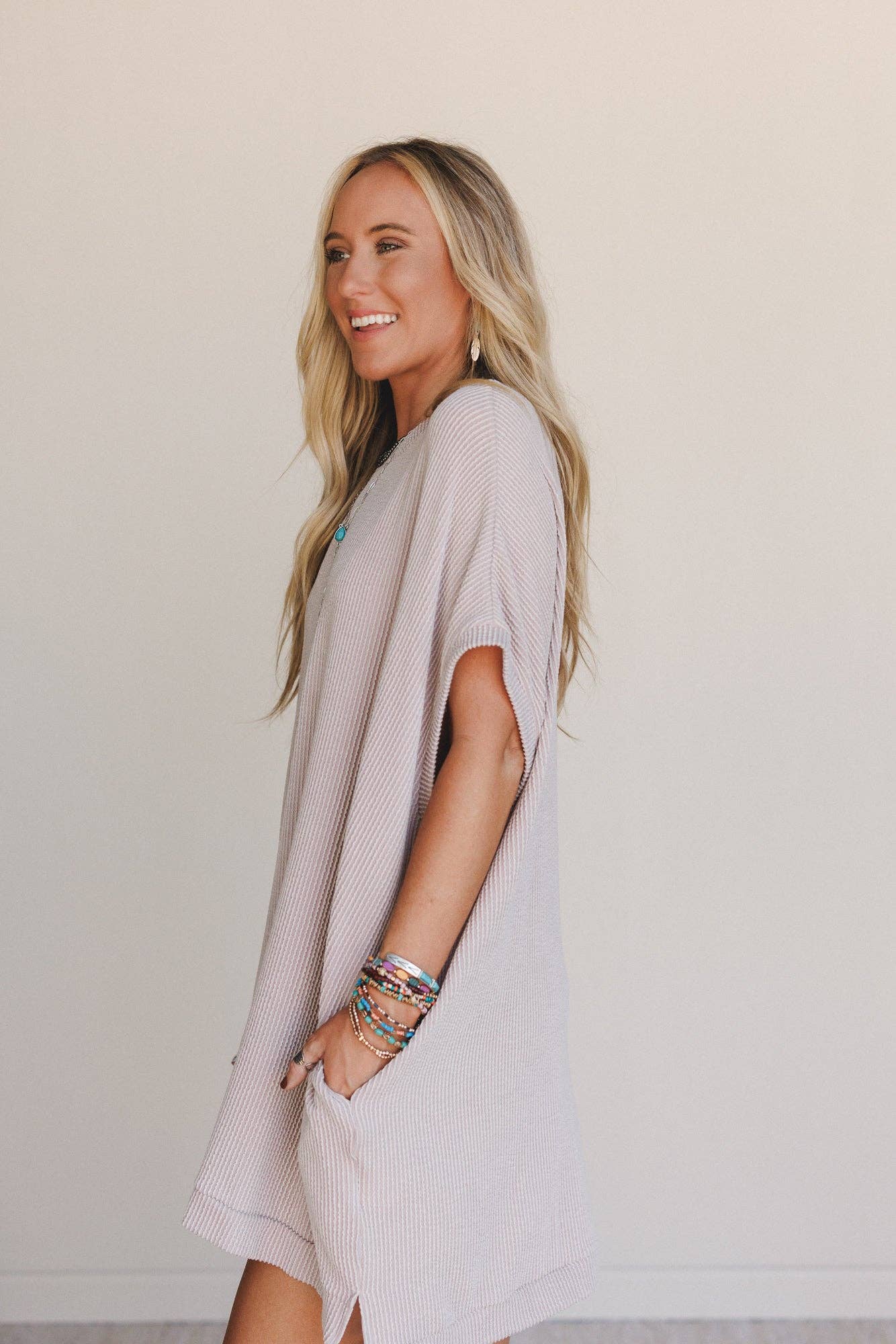 Three Bird Nest Moon Glow Texture Dress - Oat