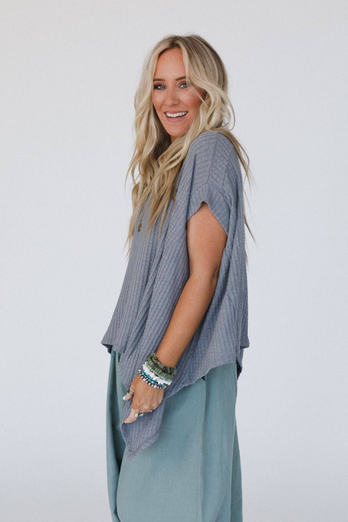 Three Bird Nest Everleigh Textured Tunic Top - Heather Gray