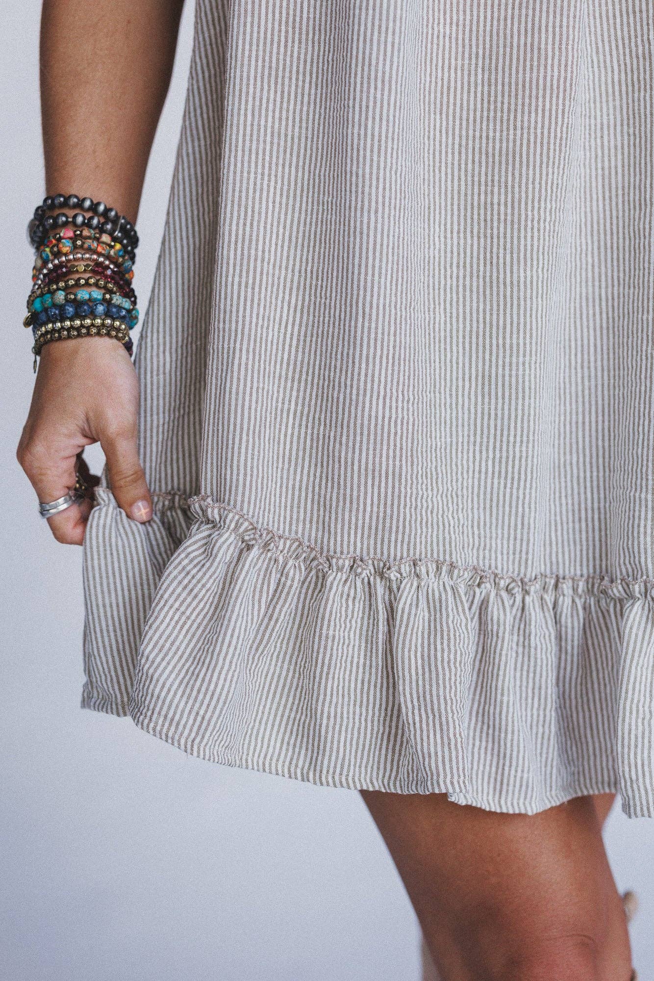 Three Bird Nest Solace Ruffled Hem Dress - Natural