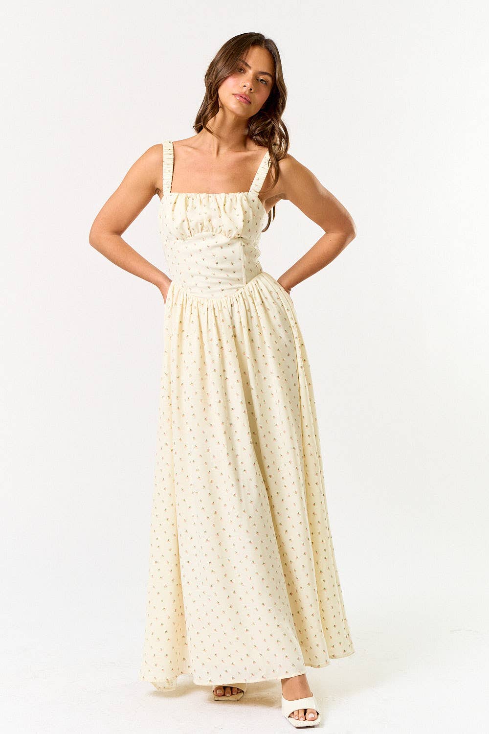 Blue Blush ELASTIC STRAP MAXI FLARE DRESS