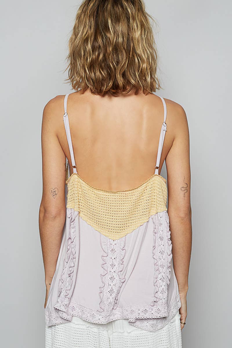 Pol Clothing V-neck sleeveless thermal contrast big ruffle front knit top