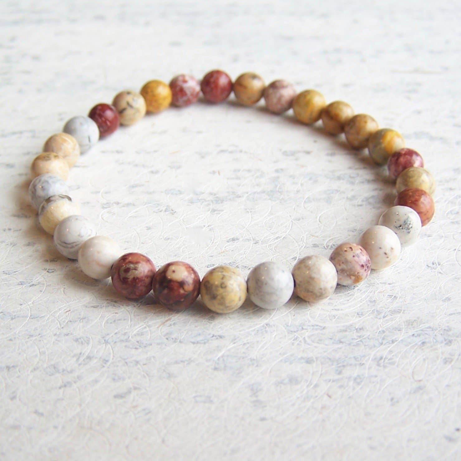 Jo Bird Jewelry Gemstone Elastic Bracelet - 6mm Ocean Colors Sky Eye Jasper