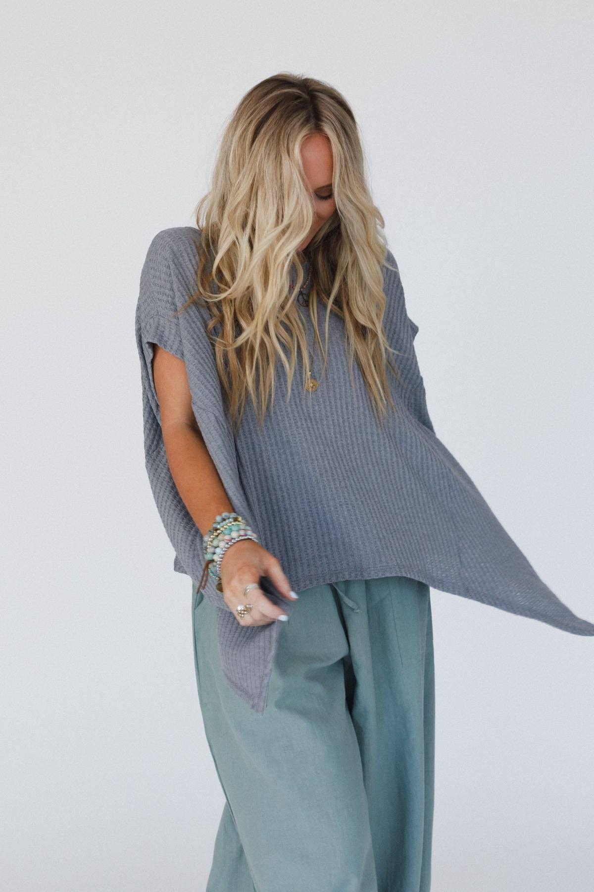 Three Bird Nest Everleigh Textured Tunic Top - Heather Gray