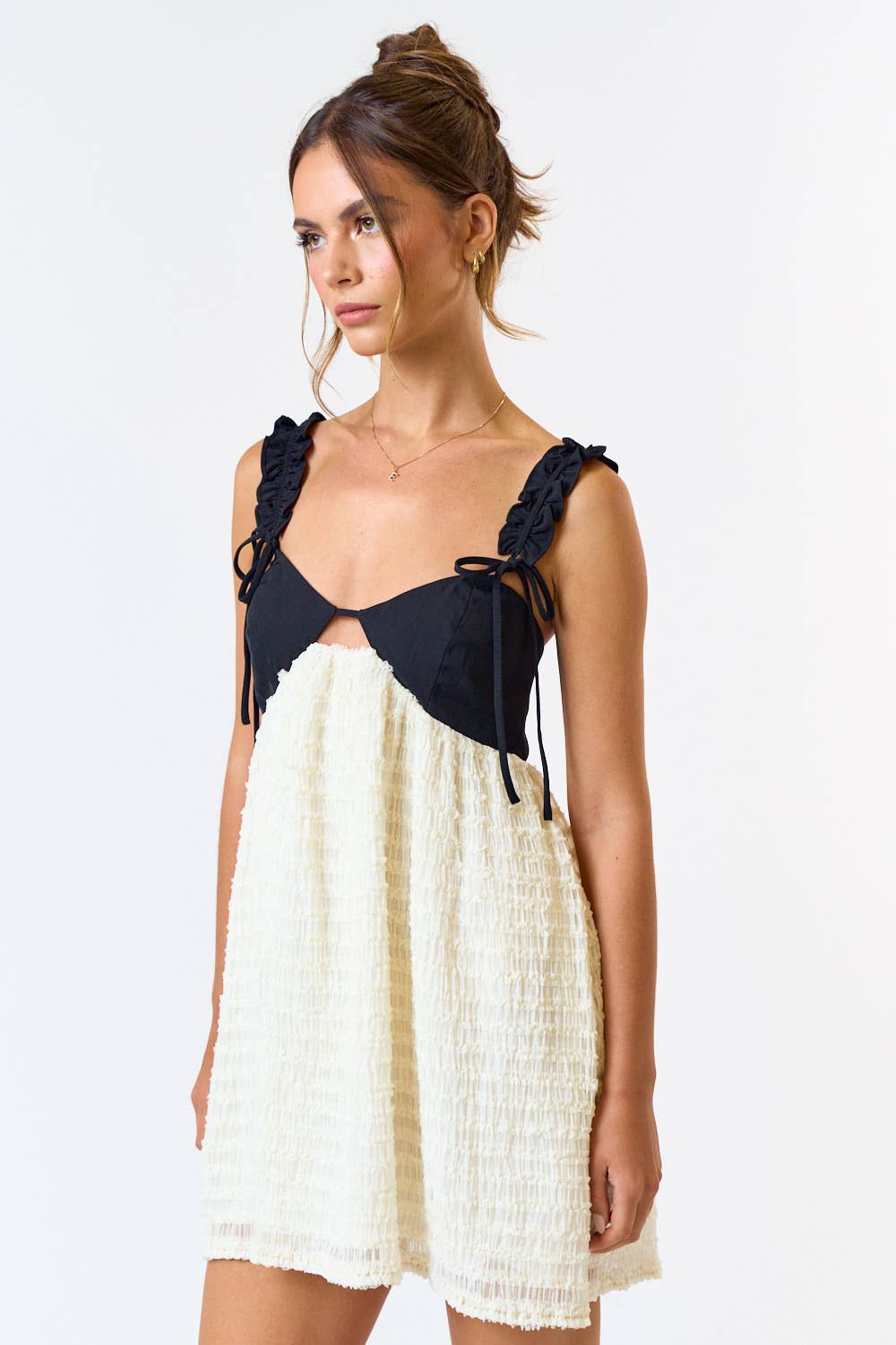 Blue Blush BOW STRAP DETAIL CHIFFON BABYDOLL DRESS