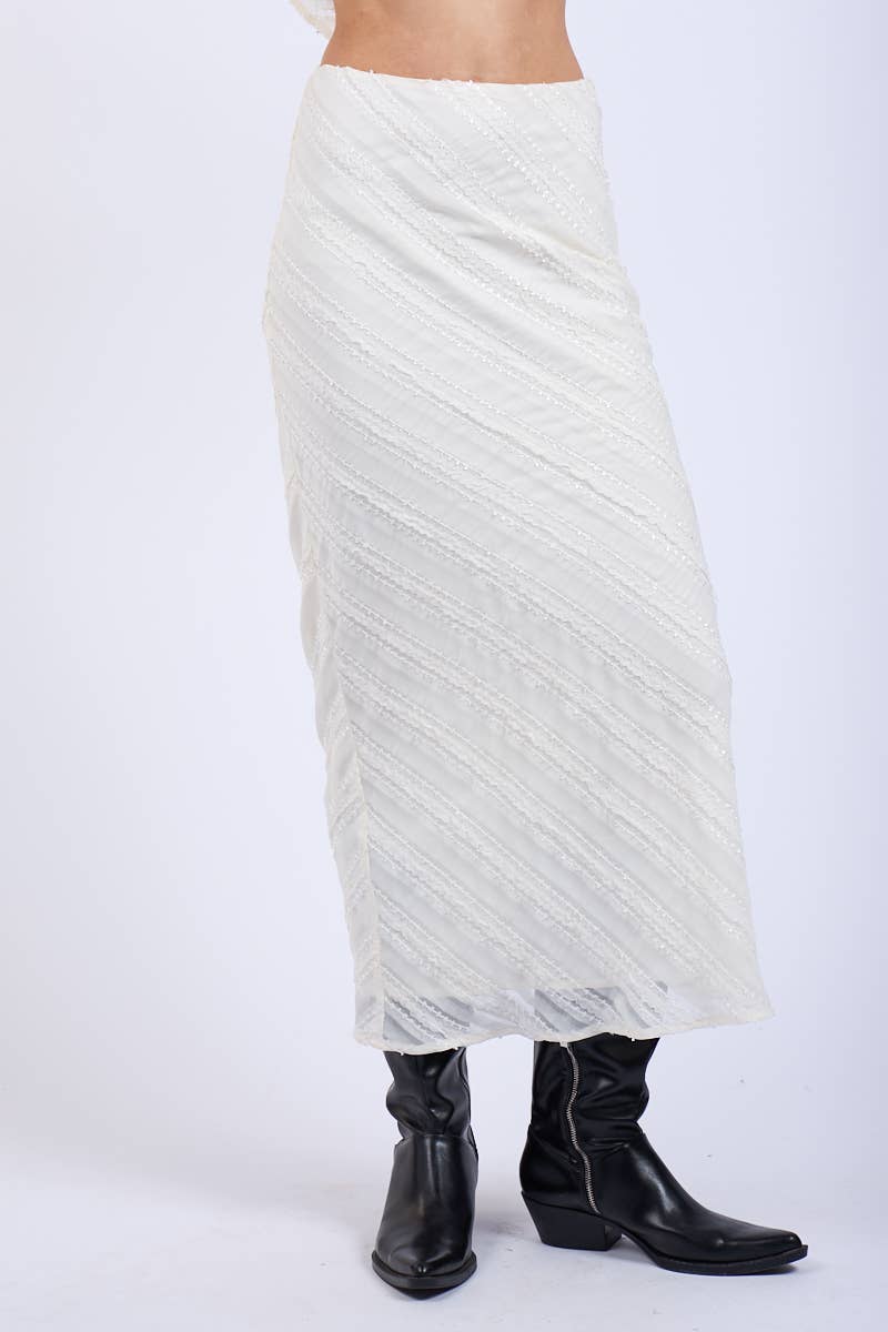 Sky to Moon DIAGONAL RUFFLE HIGH-WAIST LAYERED LONG MIDI SKIRT