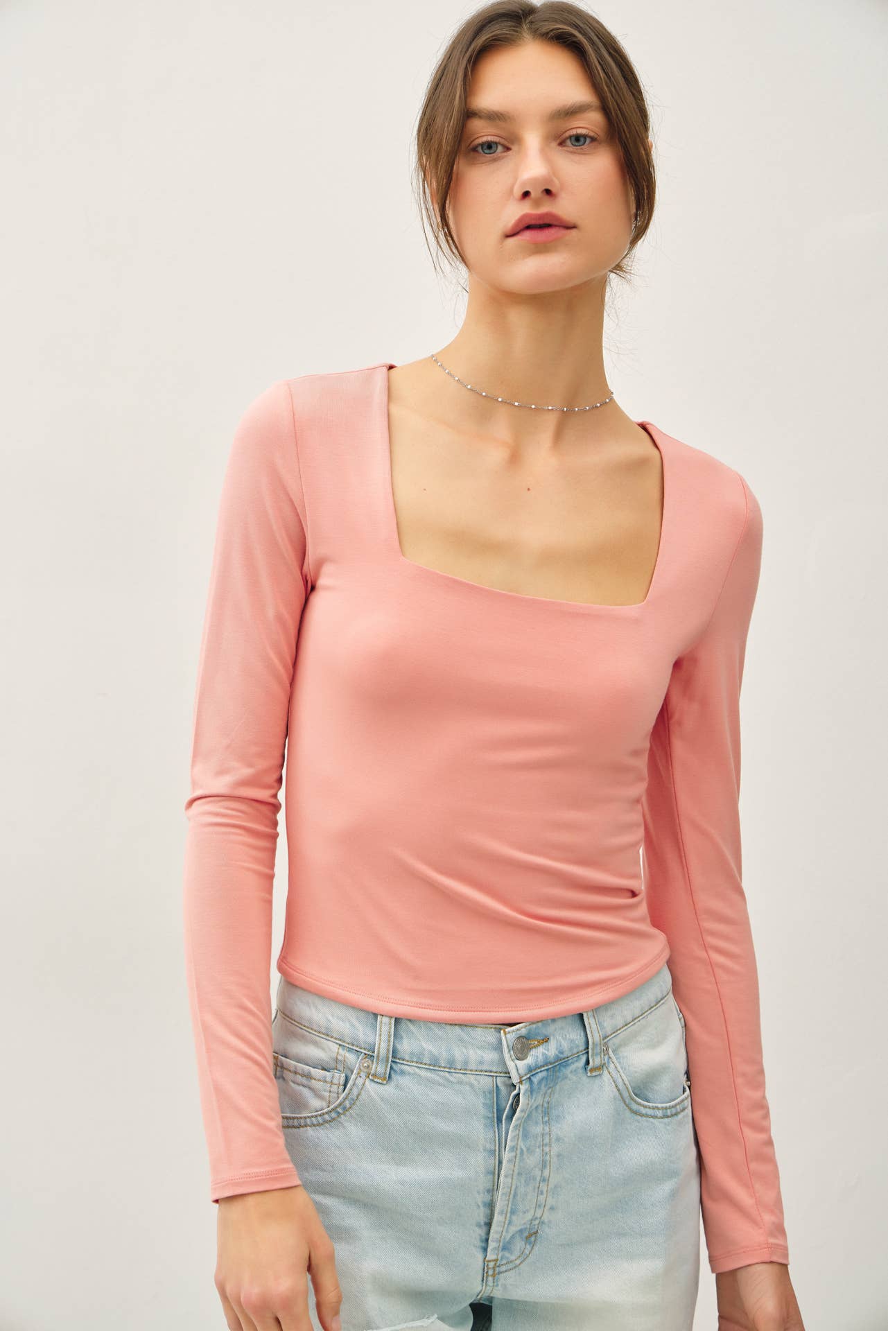Be Cool BASIC THREADS SQUARE NECK LONG SLEEVE TOP Dusty Coral