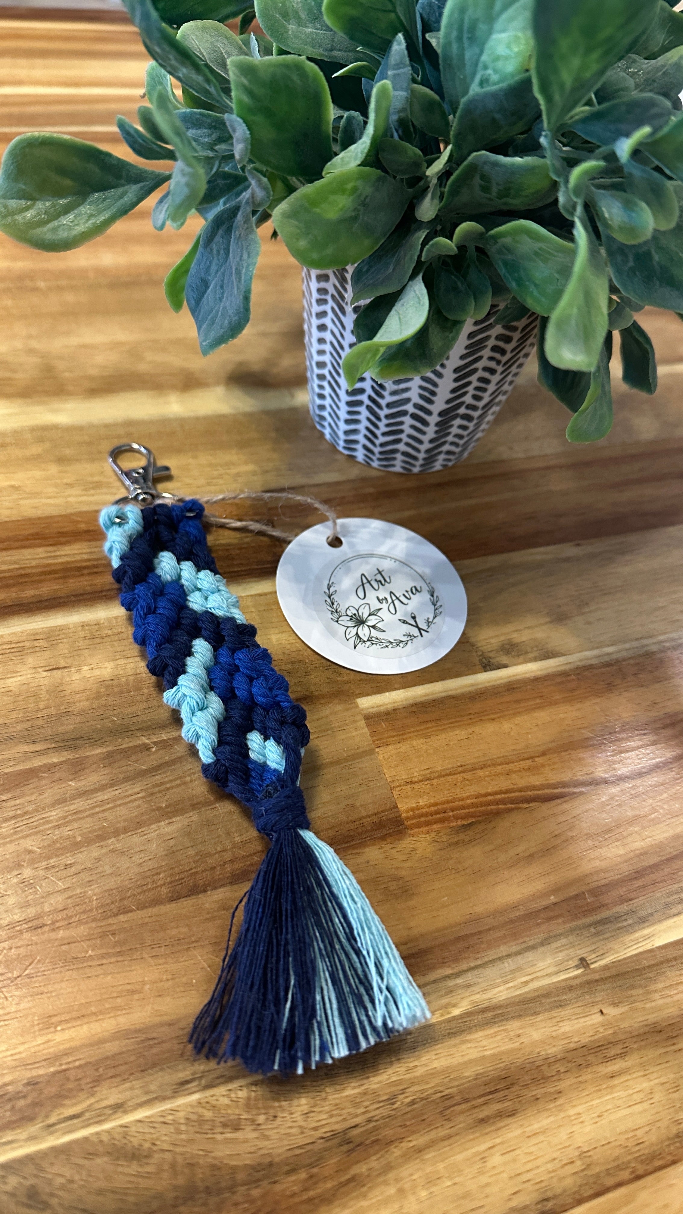 Art by Ava Macrame Keychain Light dark blue
