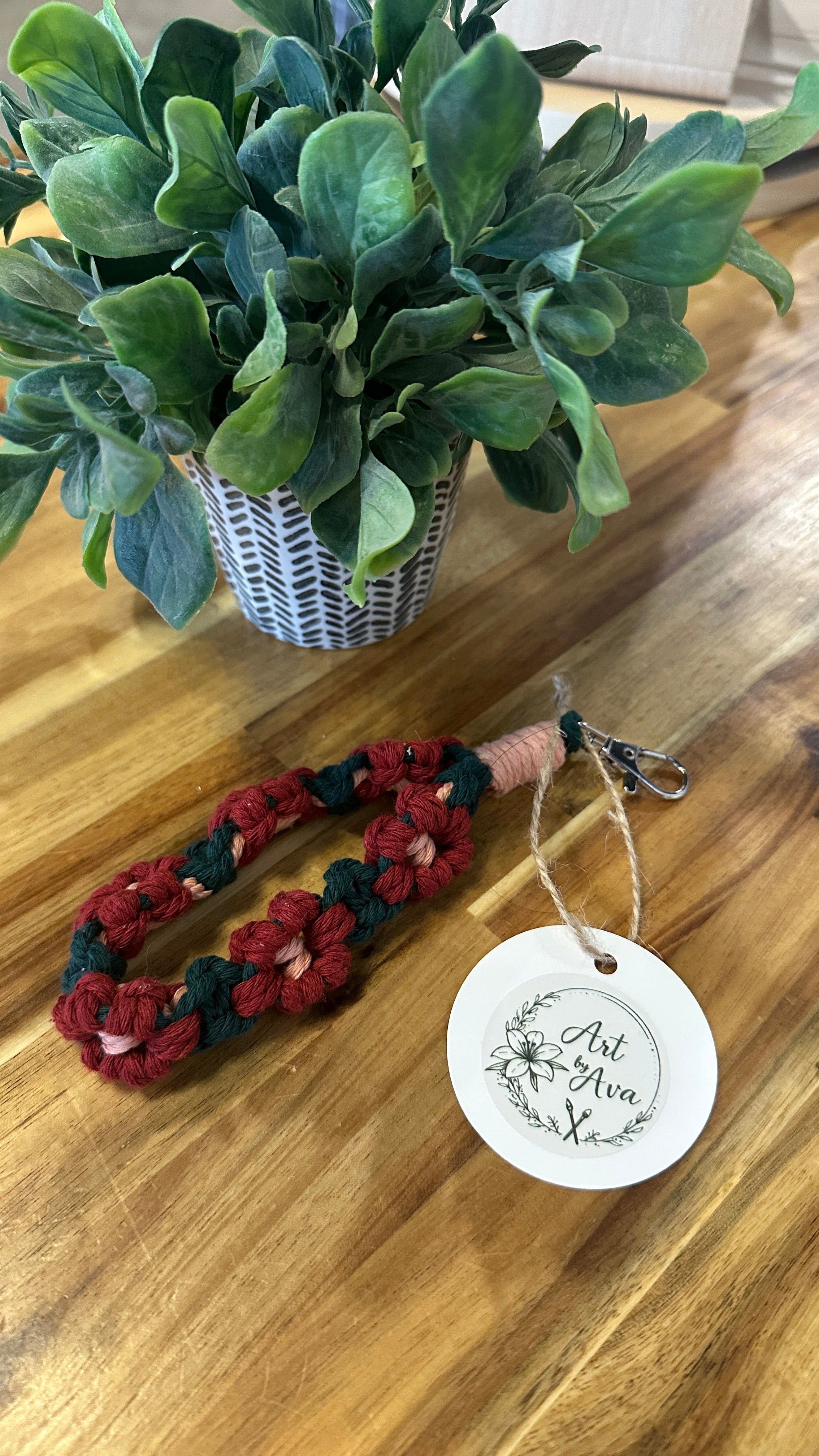 Art by Ava Flower Macrame Keychain Peony