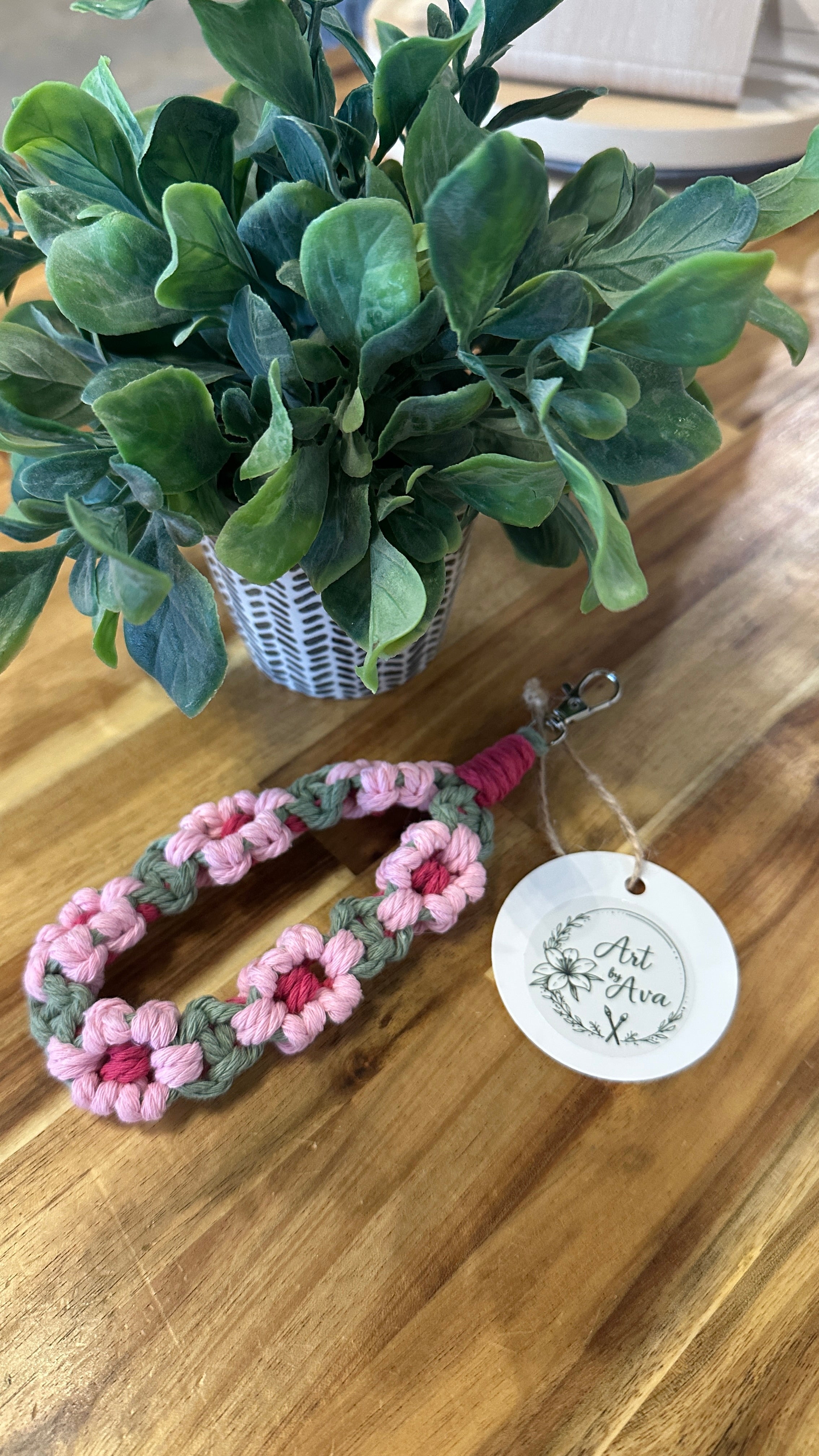 Art by Ava Flower Macrame Keychain Cherry Blossom